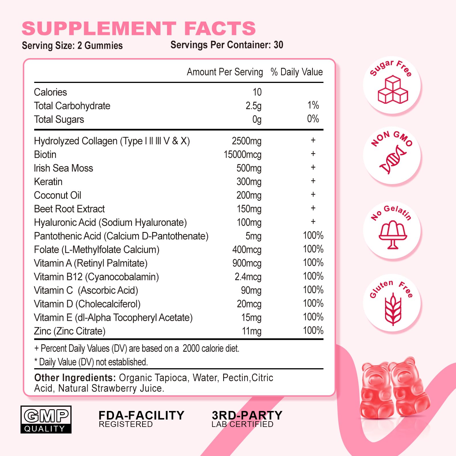 Collagen Gummies for Women Men, Sugar Free Protein Collagen Gummies, Hydrolyzed Collagen Peptide Type I II III V X with Biotin Vitamin C A B D E for Skin Hair Nails
