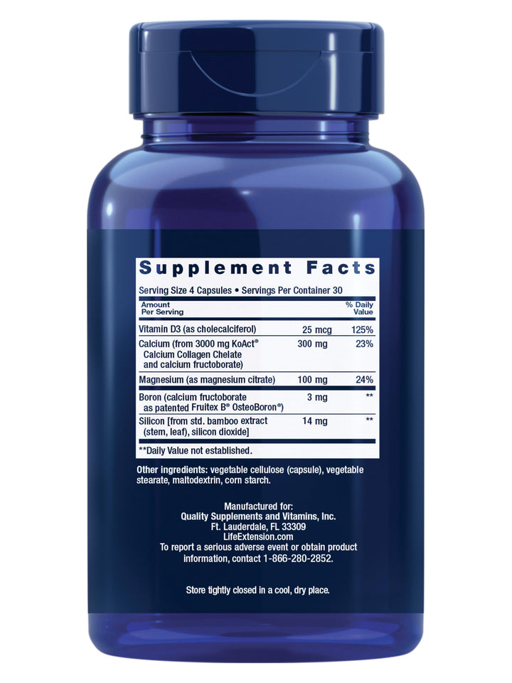 Life Extension Bone Strength Collagen Formula, Calcium Collagen chelate, Calcium fructoborate, Vitamin D3, Magnesium Citrate, Silicon, Boron, Gluten-Free, Non-GMO, 120 Capsules