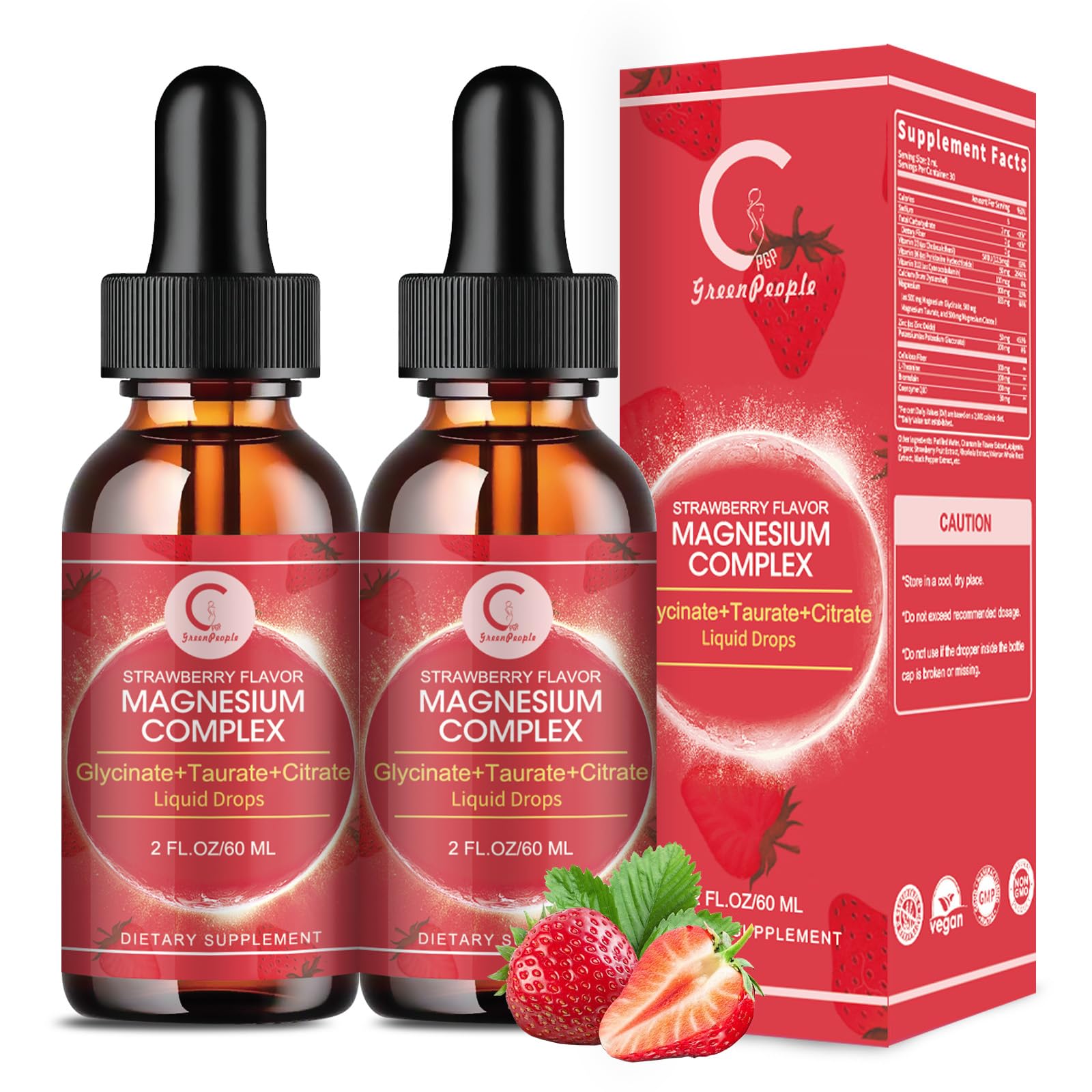 (2 Pack) Magnesium Glycinate Liquid Drops with Citrate & Taurate,Triple Magnesium Complex Supplement with Calcium, Potassium for Energy, Sleep, Muscle, Immune, Sugar Free, Strawberry Flavor, 4 Fl OZ