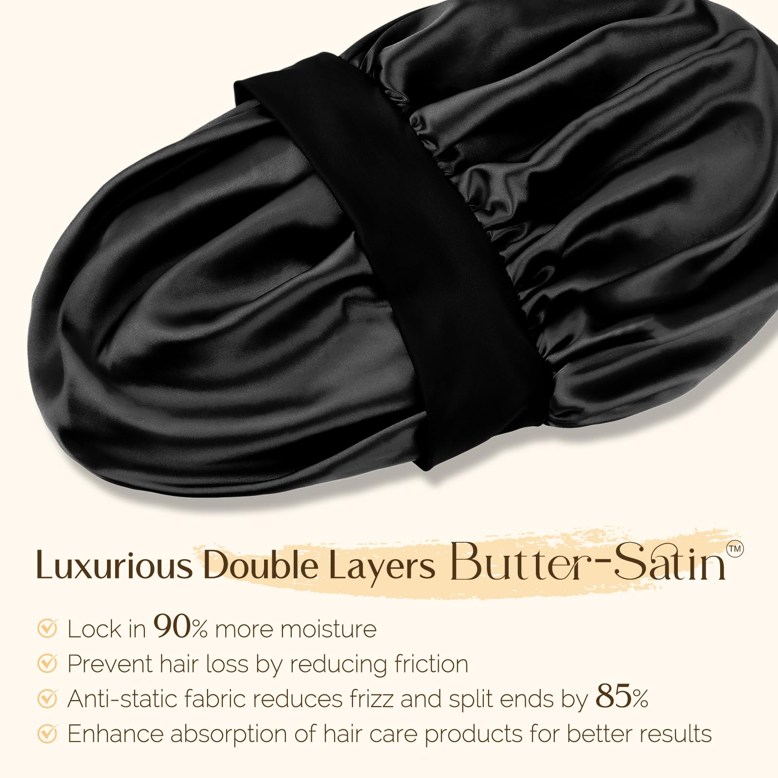 YANIBEST Silk Bonnet for Men, Satin Hair Bonnet for Sleeping, Double Layer Sleep Cap for Black Men & Women Curly Hair Braids, Black