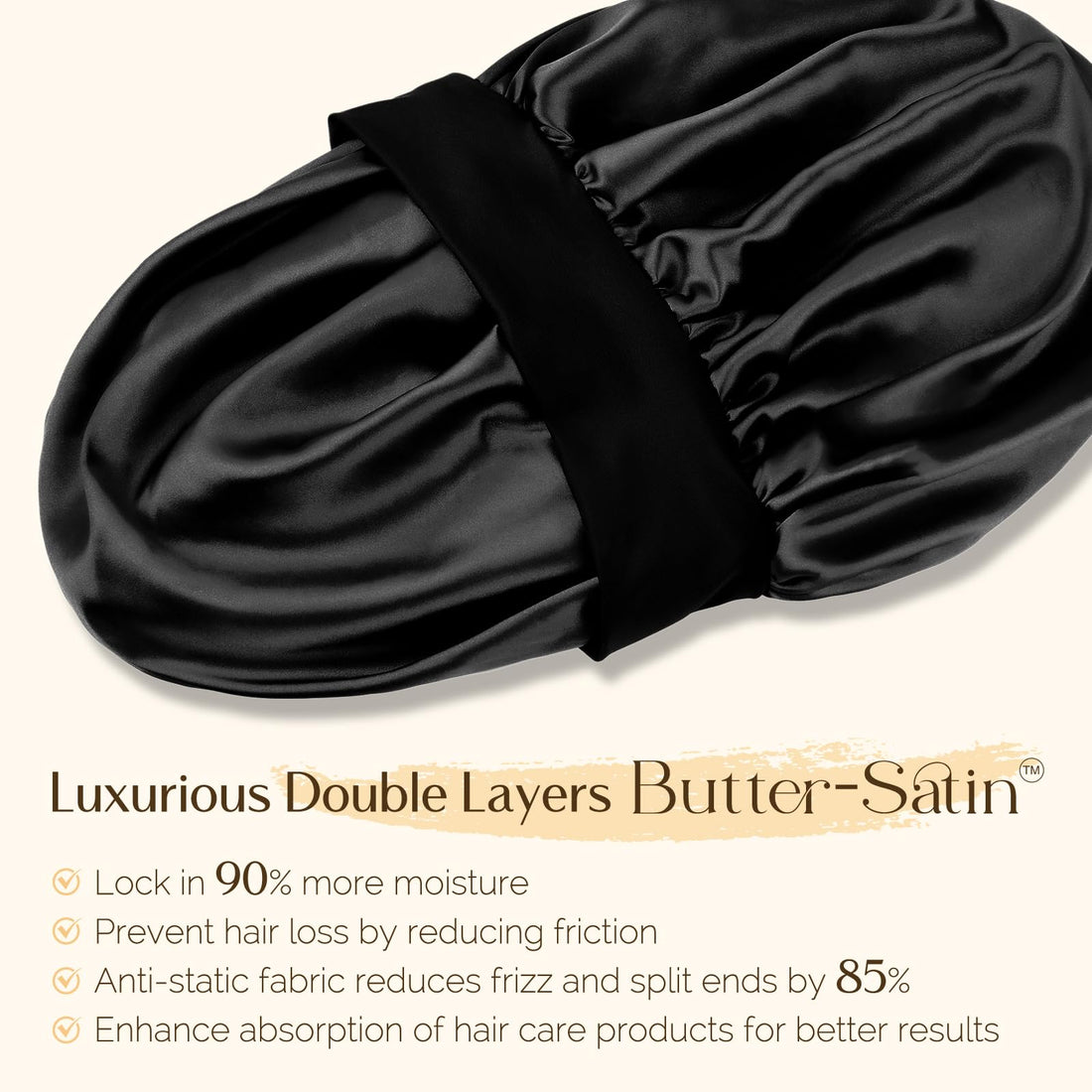 YANIBEST Silk Bonnet for Men, Satin Hair Bonnet for Sleeping, Double Layer Sleep Cap for Black Men & Women Curly Hair Braids, Black