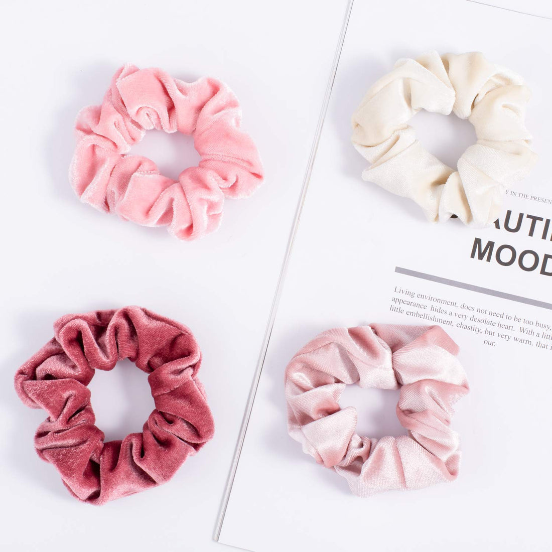 Whaline Blush Theme Hair Scrunchies Velvet Elastics Pink Lovers Scrunchy Bobbles Soft Hair Bands Hair Ties Hair Accessories For Women Or Girls (12 Blush)