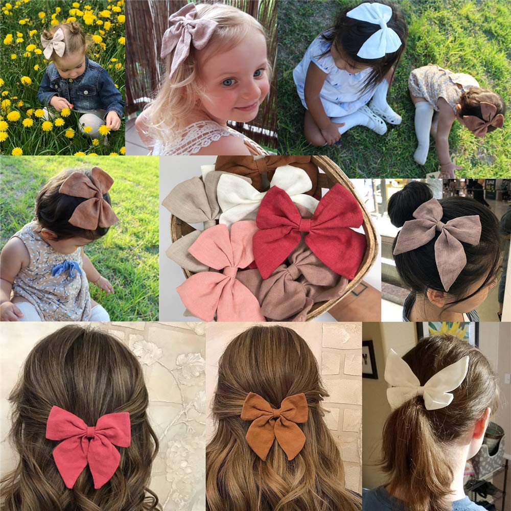 Original Linen Bow Hair Clips Girls Women Large Sailor Bows Baby and Mom Hair Bow Alligator Clips White Navy Neutral Bow