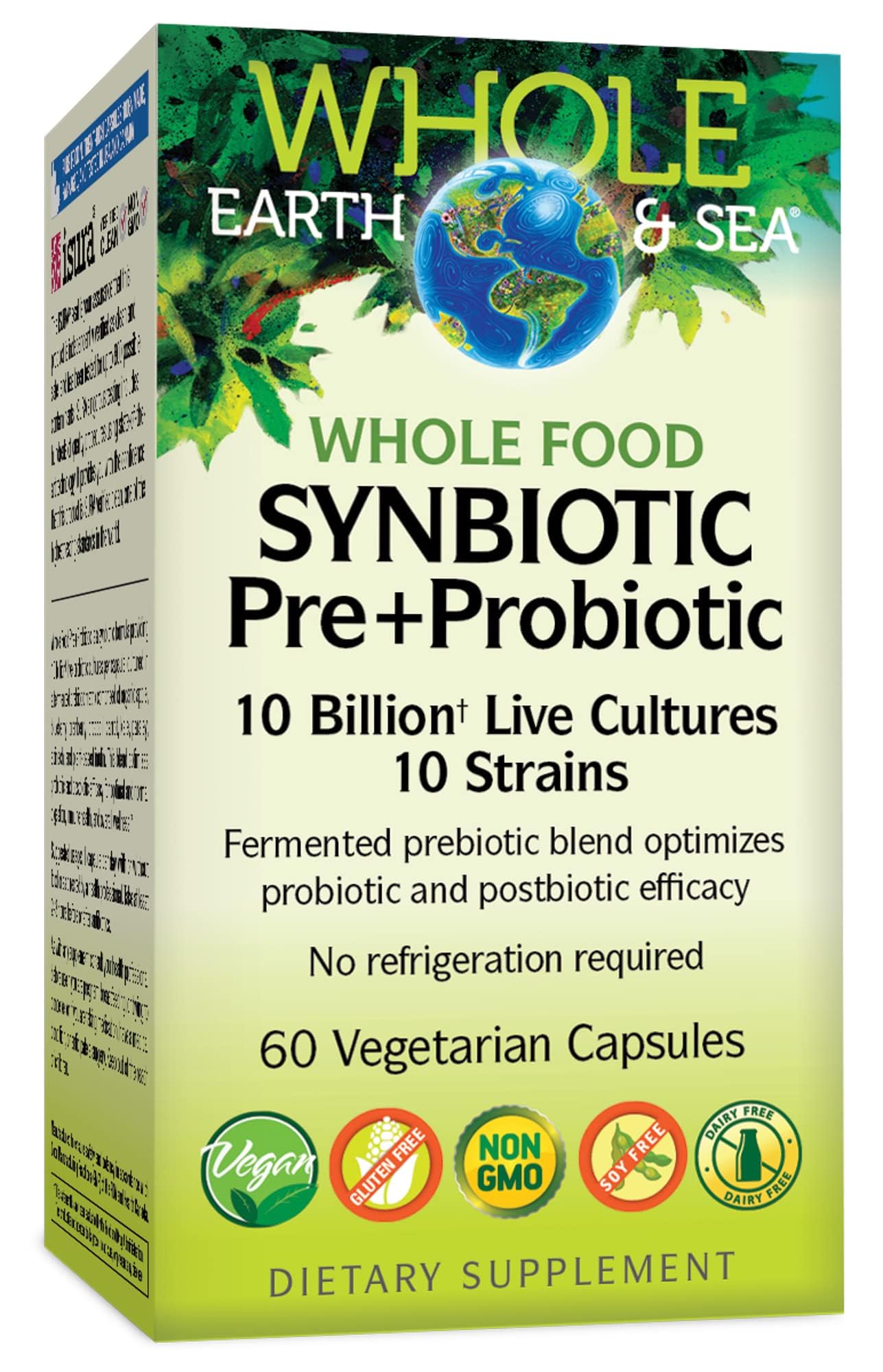 Natural Factors Whole Earth & Sea, Whole Food Synbiotic Pre + Probiotic, Fermented Digestive Enzymes, 60 Vegetarian Capsules
