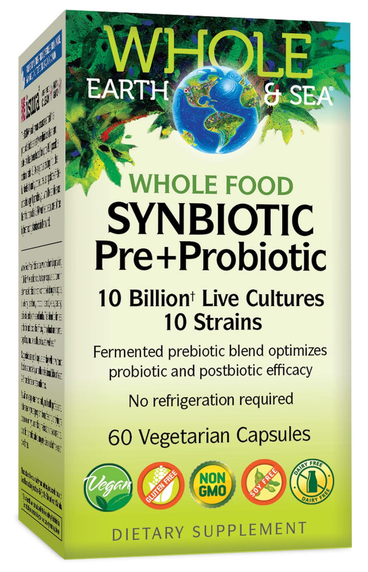 Natural Factors Whole Earth & Sea, Whole Food Synbiotic Pre + Probiotic, Fermented Digestive Enzymes, 60 Vegetarian Capsules