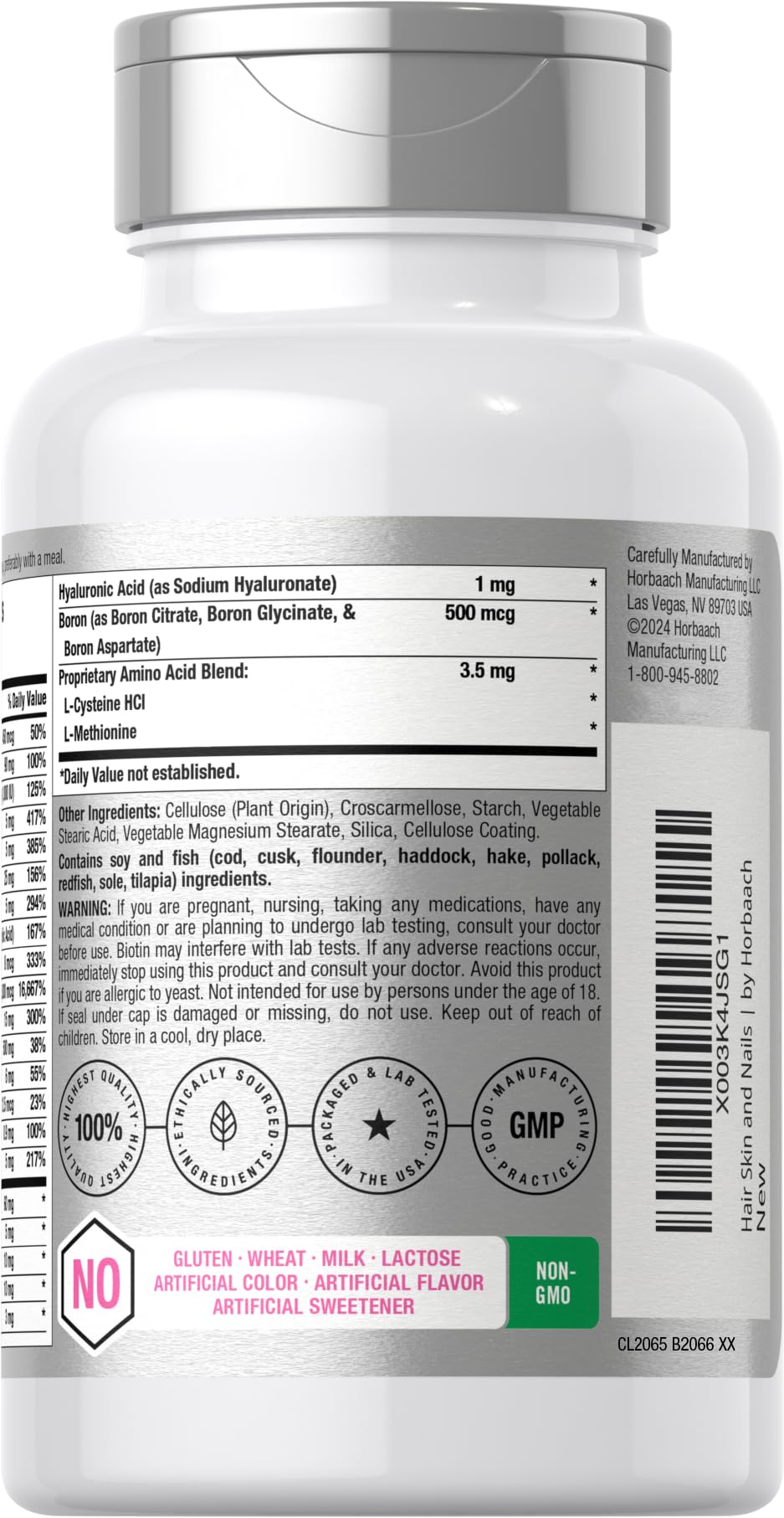 Horbäach Hair Skin and Nails Vitamins | 150 Caplets | with Biotin and Collagen | Supplement for Women and Men | Non-GMO, Gluten Free