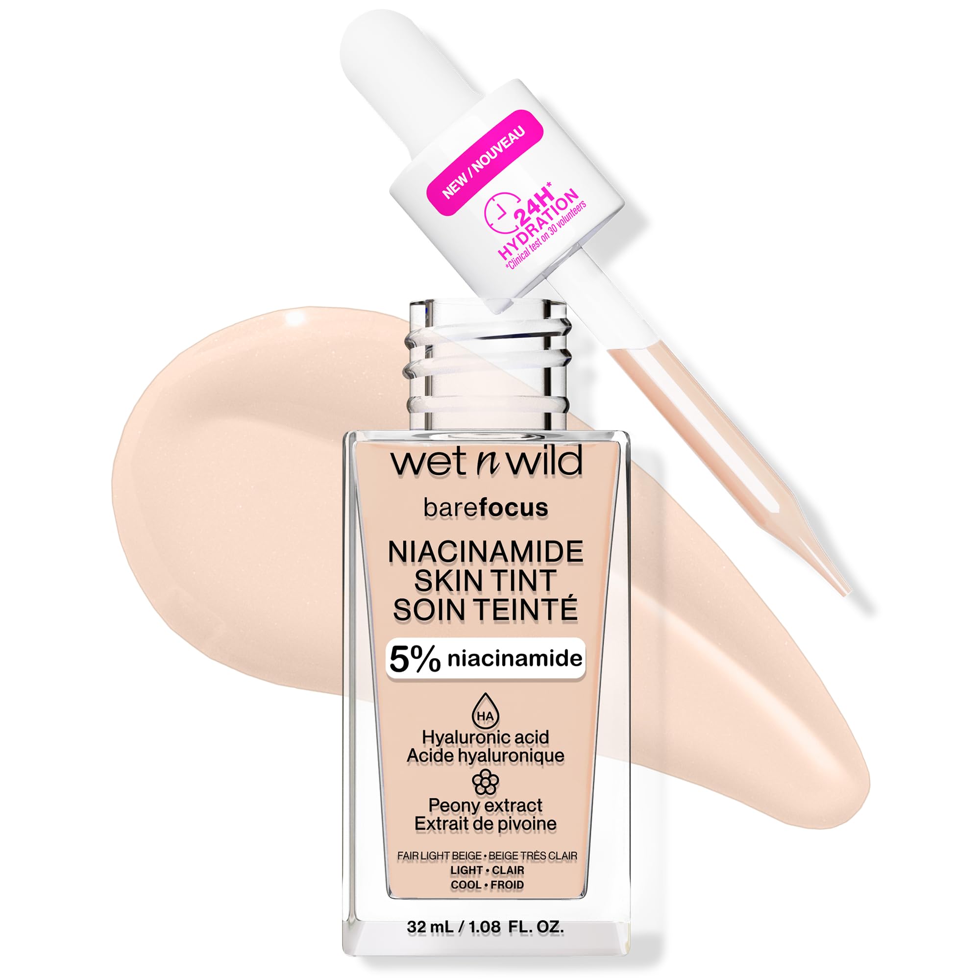 wet n wild Bare Focus Skin Tint, 5% Niacinamide Enriched, Buildable Sheer Lightweight Coverage, Natural Radiant Finish, Hyaluronic & Vitamin Hydration Boost, Cruelty-Free & Vegan-Fair Light Beige