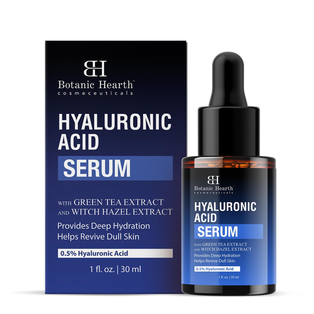 Botanic Hearth 0.5% Hyaluronic Acid Serum for Face with 2% Niacinamide, Witch Hazel & Green Tea Extracts | Hydrating & Moisturizing | Helps Reduce Wrinkles & Fine Lines | All Skin Types | 1fl oz