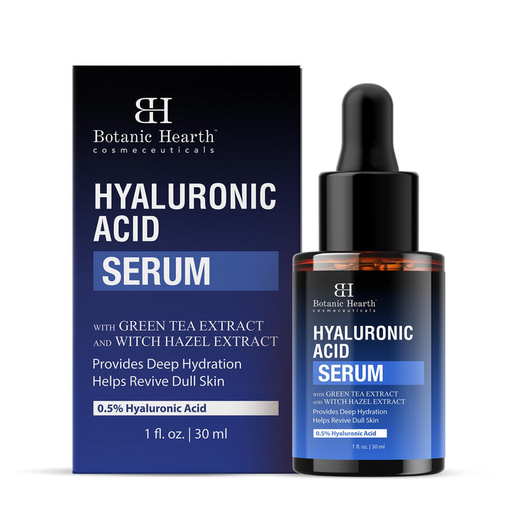 Botanic Hearth 0.5% Hyaluronic Acid Serum for Face with 2% Niacinamide, Witch Hazel & Green Tea Extracts | Hydrating & Moisturizing | Helps Reduce Wrinkles & Fine Lines | All Skin Types | 1fl oz