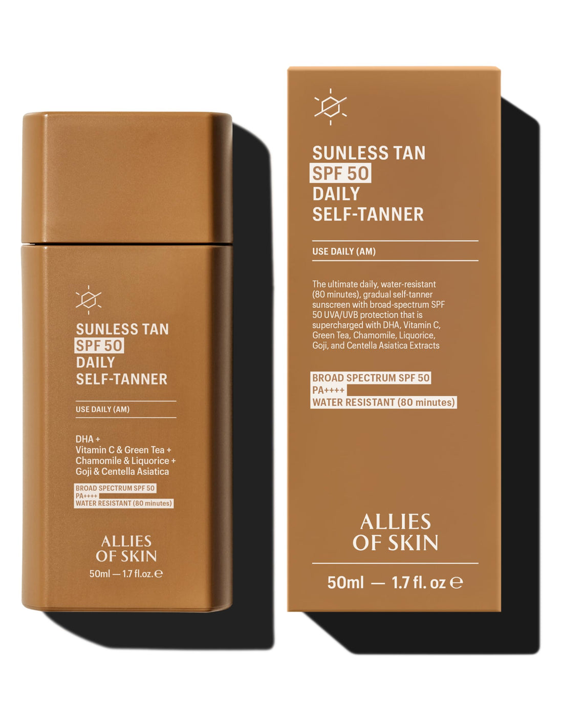 Allies of Skin Daily SPF 50 Daily Self Tanner for Face | Buildable Natural Tan with Sunscreen and Vitamin C | Lightweight Gel Formula for Streak-Free Finish and Glow (1.7 Fl oz)