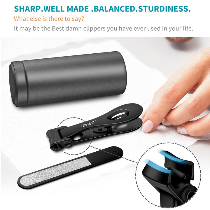 SZQHT Fingernail Clippers,Nail Clippers for Tough Fingernails or Thick Toenails,Heavy Duty Stainless Steel Nail Cutters,Toenail Clippers for Elder,Men, Seniors, Adults(Black)