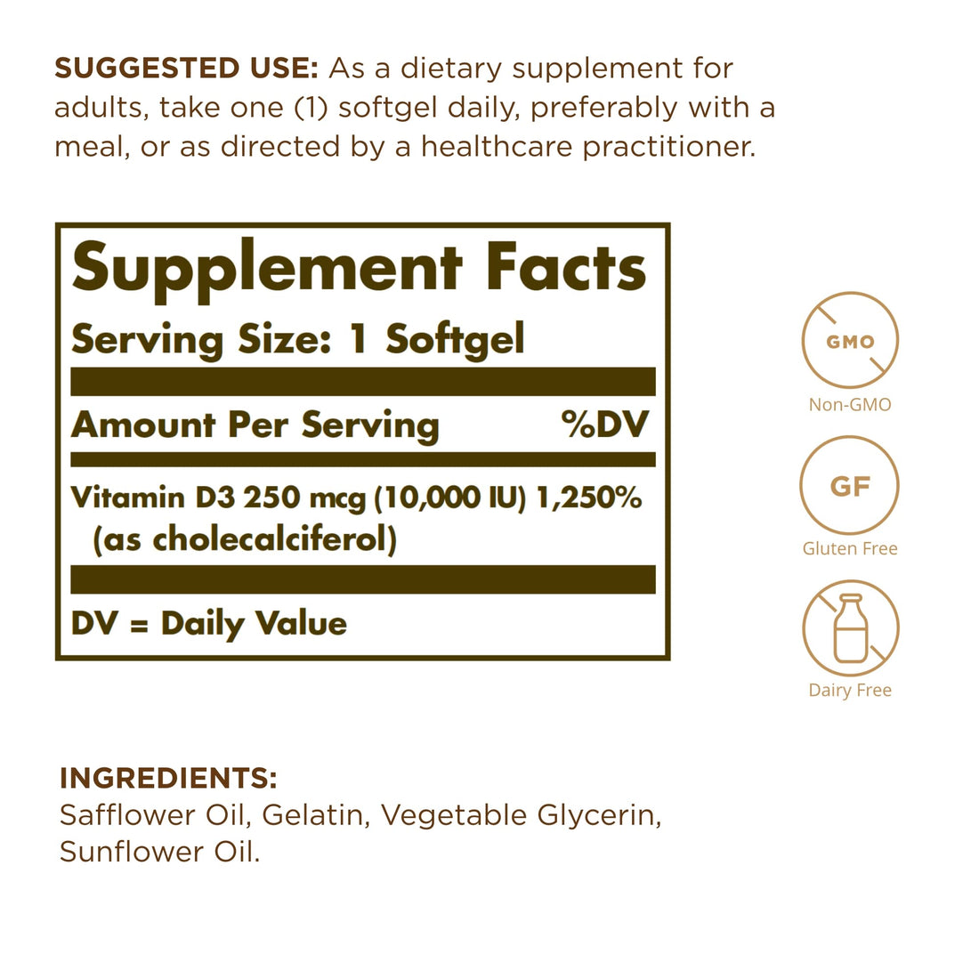 Solgar Vitamin D3 (Cholecalciferol) 250 MCG (10,000 IU), 120 Softgels - 3 Pack - Helps Maintain Healthy Bones & Teeth - Immune System Support - Non-GMO, Gluten Free, Dairy Free - 360 Total Servings