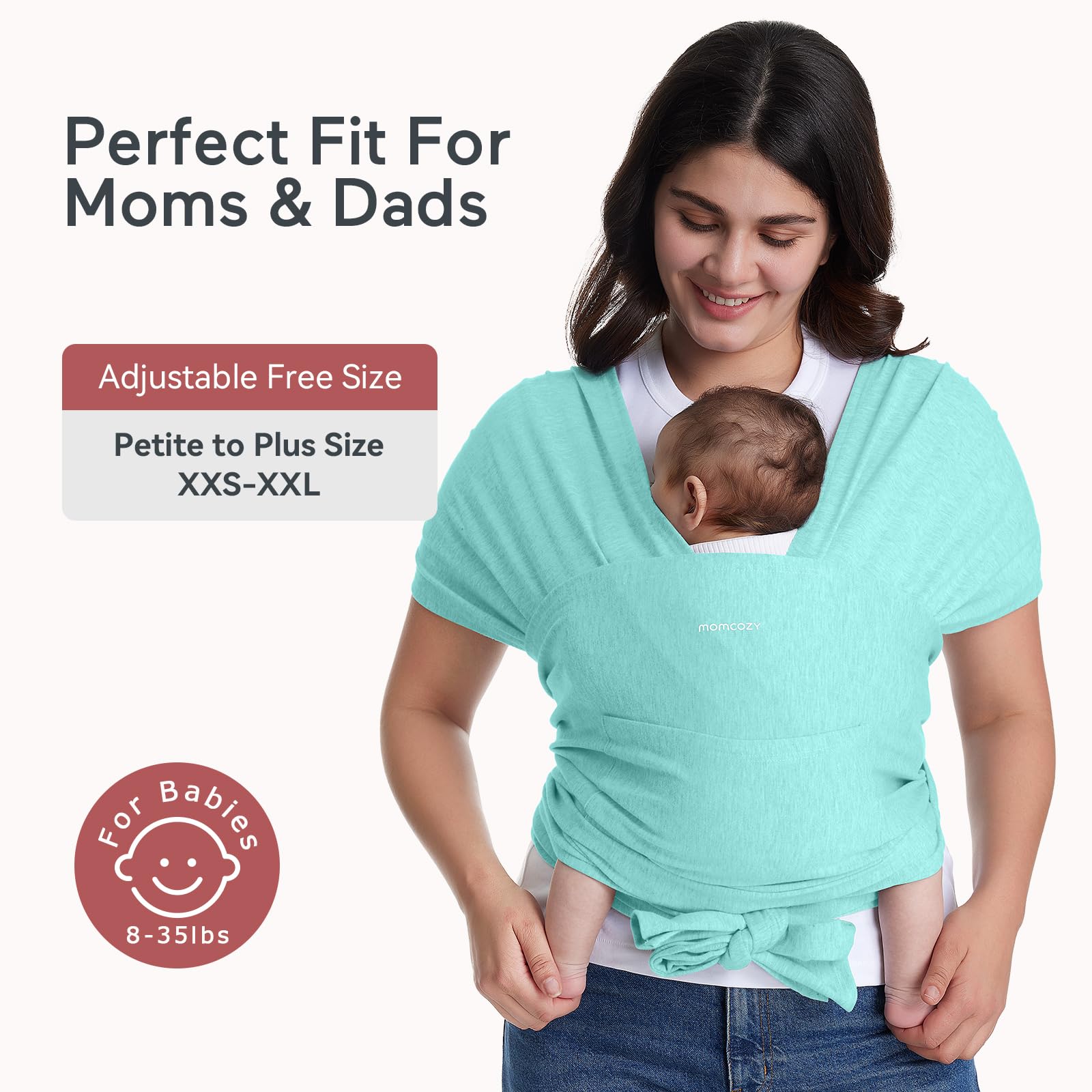Momcozy Baby Wrap Carrier, Ergonomic Infant Slings for Newborn to Toddler 8-35 lbs, Adjustable Baby Wrap for Adult Fits Sizes XXS-XXL, Easy to Wear Baby Carriers, Lake Blue