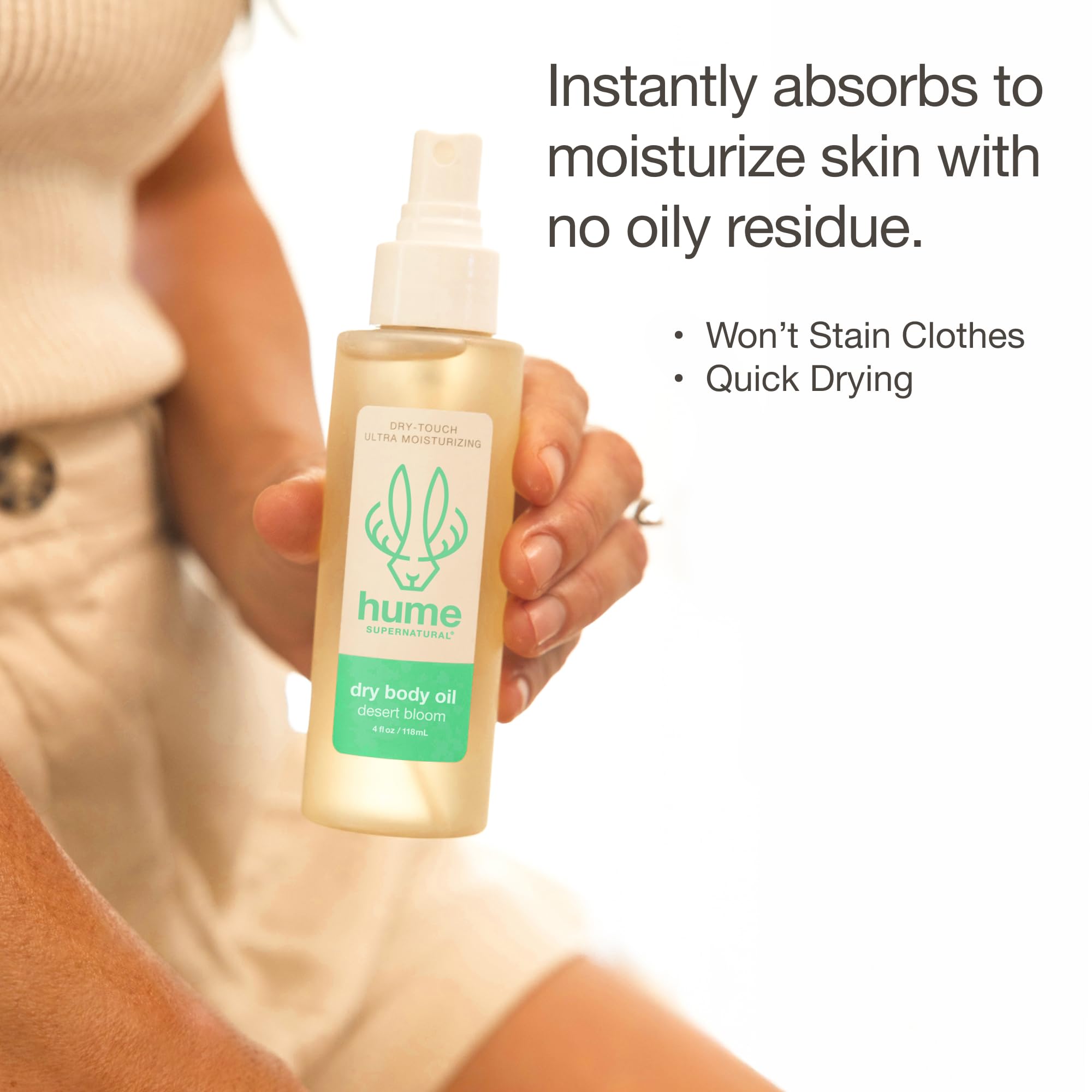 HUME SUPERNATURAL Dry Body Oil Spray - Probiotic Moisturizer for Men & Women, Nourishing Hydration, Desert Bloom, 1-Pack