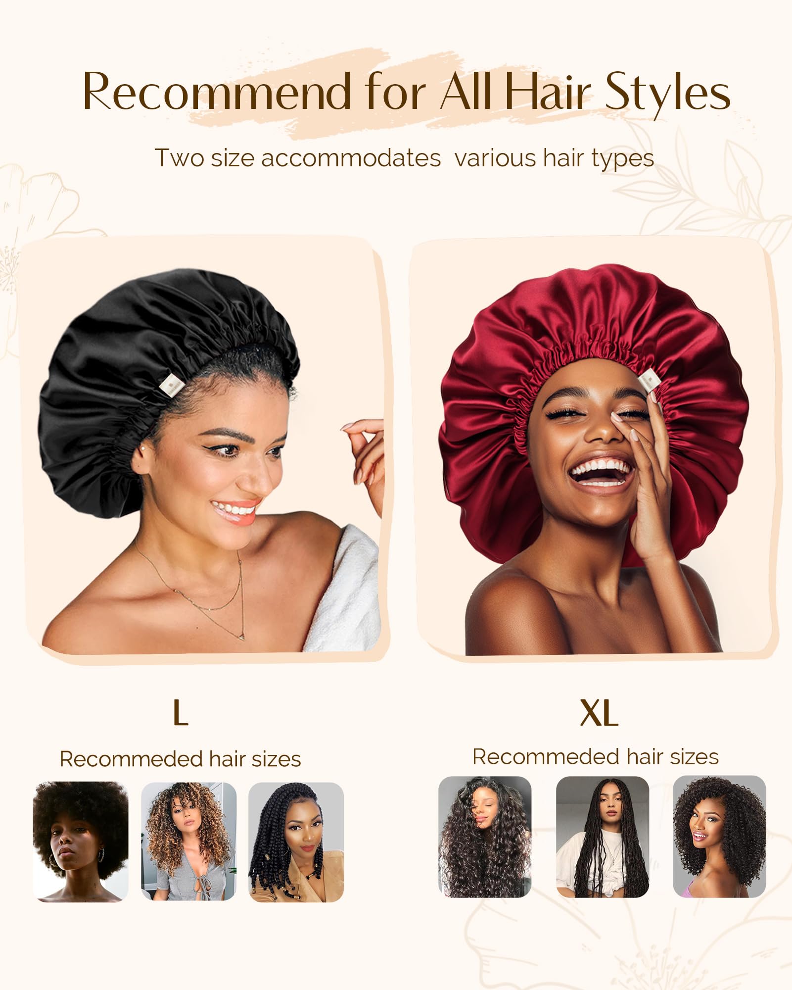 YANIBEST Silk Bonnet Satin Bonnet for Sleeping Women and Men, Adjustable Double Layer Hair Bonnet for Curly Braids Hair