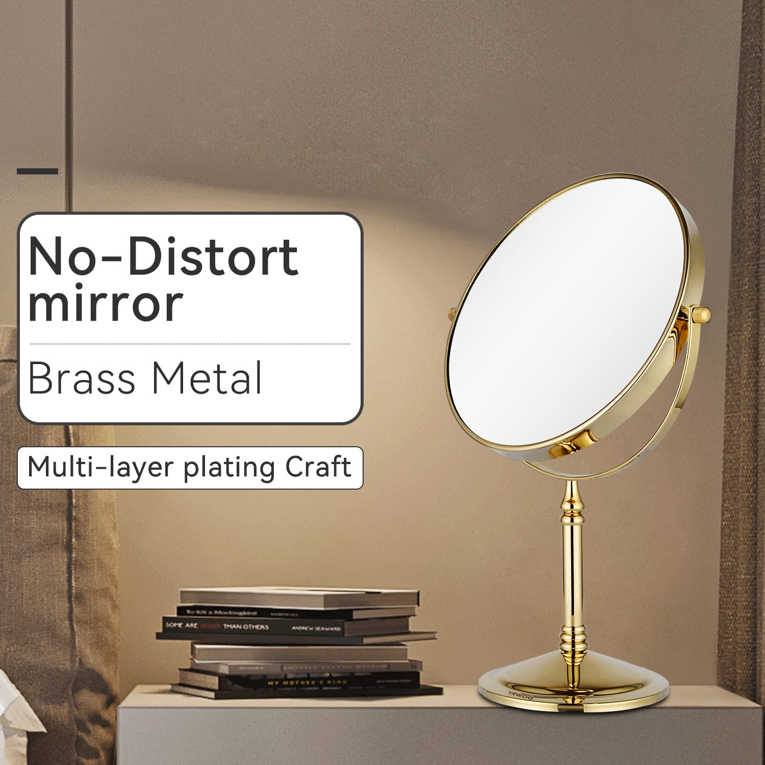 DOWRY 8-Inch Tabletop Swivel Vanity Magnifying Mirror 10x Magnification,Gold Finish, Double Sided 2202J(10x)