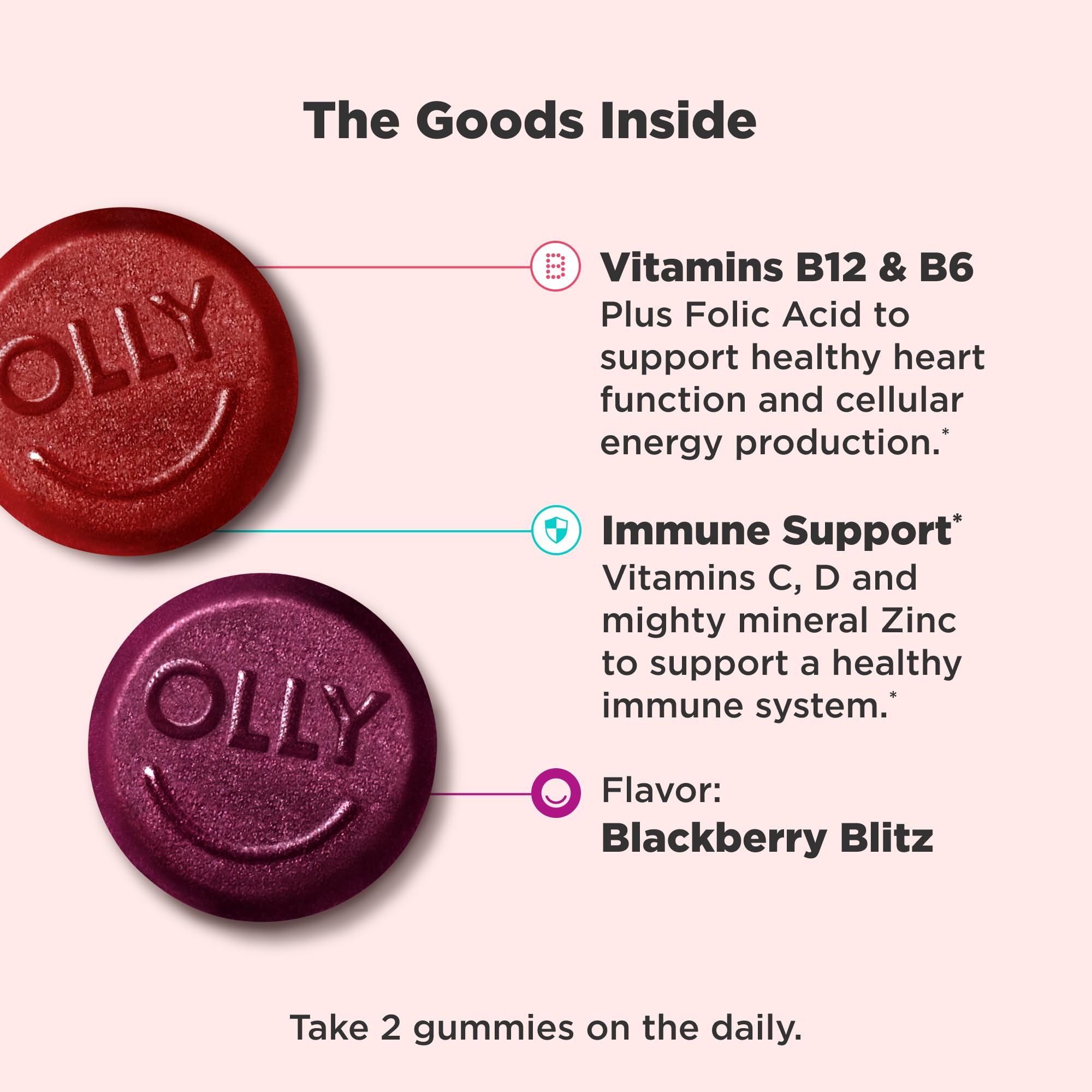 OLLY Men's Multivitamin Gummy, Vitamins A, C, D, E, B, Zinc, BlackBerry Flavor, 65 Day Supply - 130 Count (Packagine May Vary)