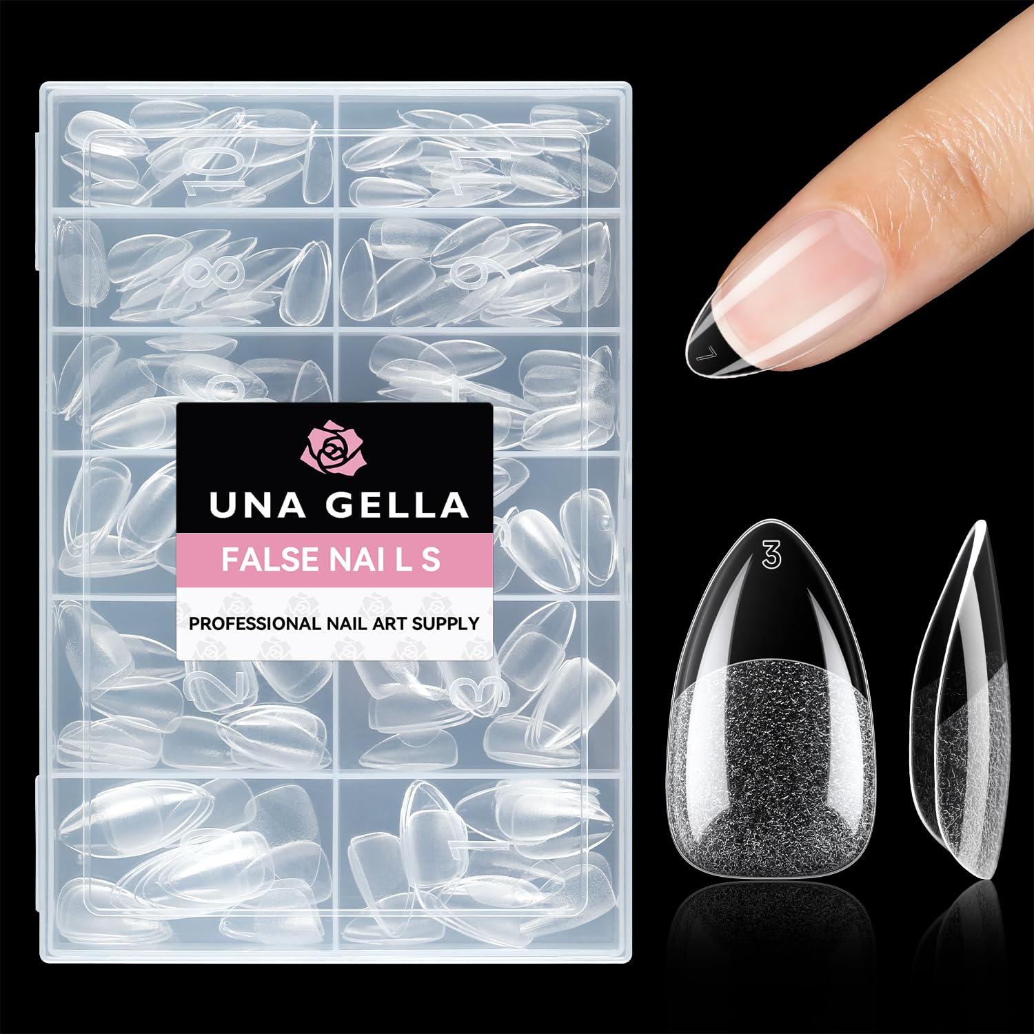 UNA GELLA Short Almond Fake Nails 216pcs Pre-shape Gel Acrylic Nail Tips for Full Cover Nail Extension Home DIY Nail Salon 12 Sizes Gelly Tips