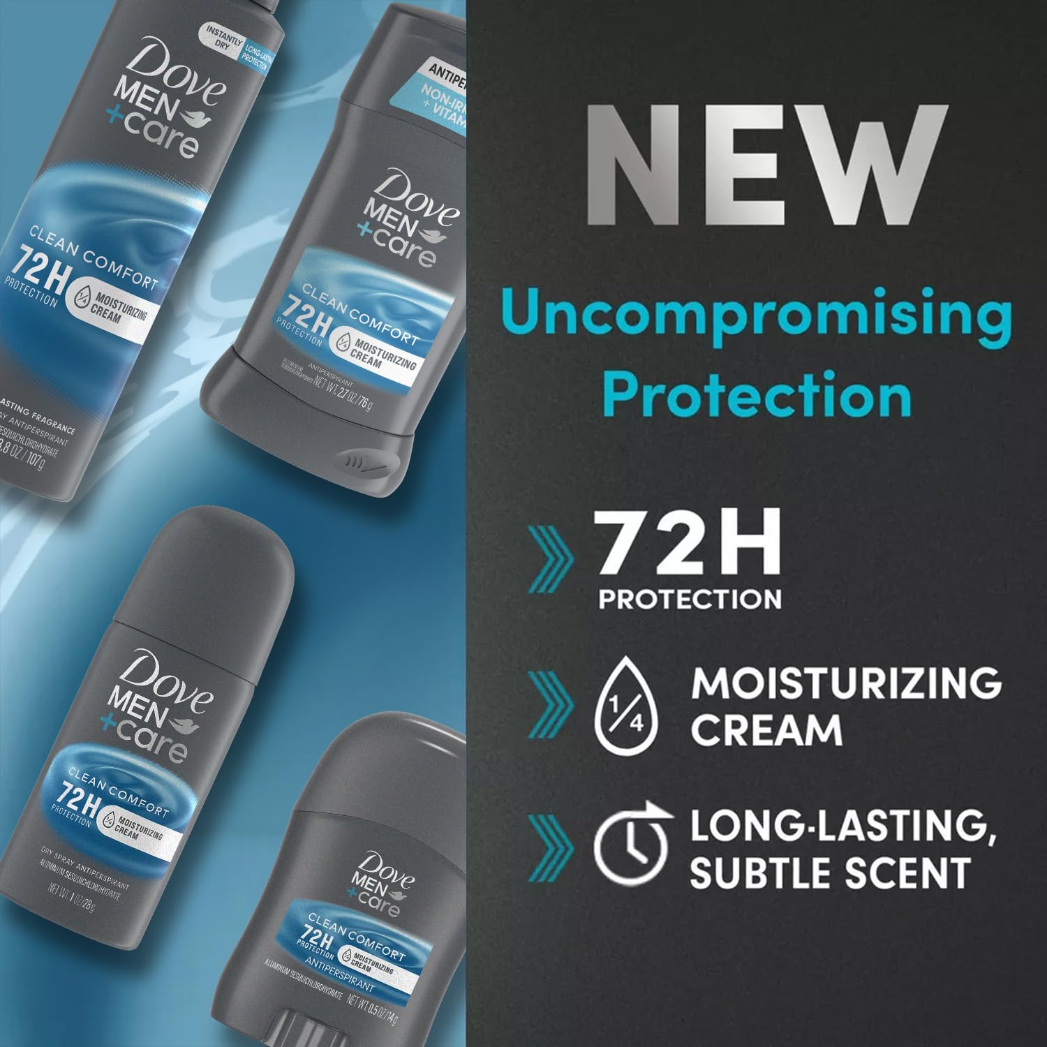 Dove Men + Care Clean Comfort Antiperspirants –Men’s Antiperspirant Spray + Stick, Full and Travel-Size Sets, 72H Protection (4 Piece Set)