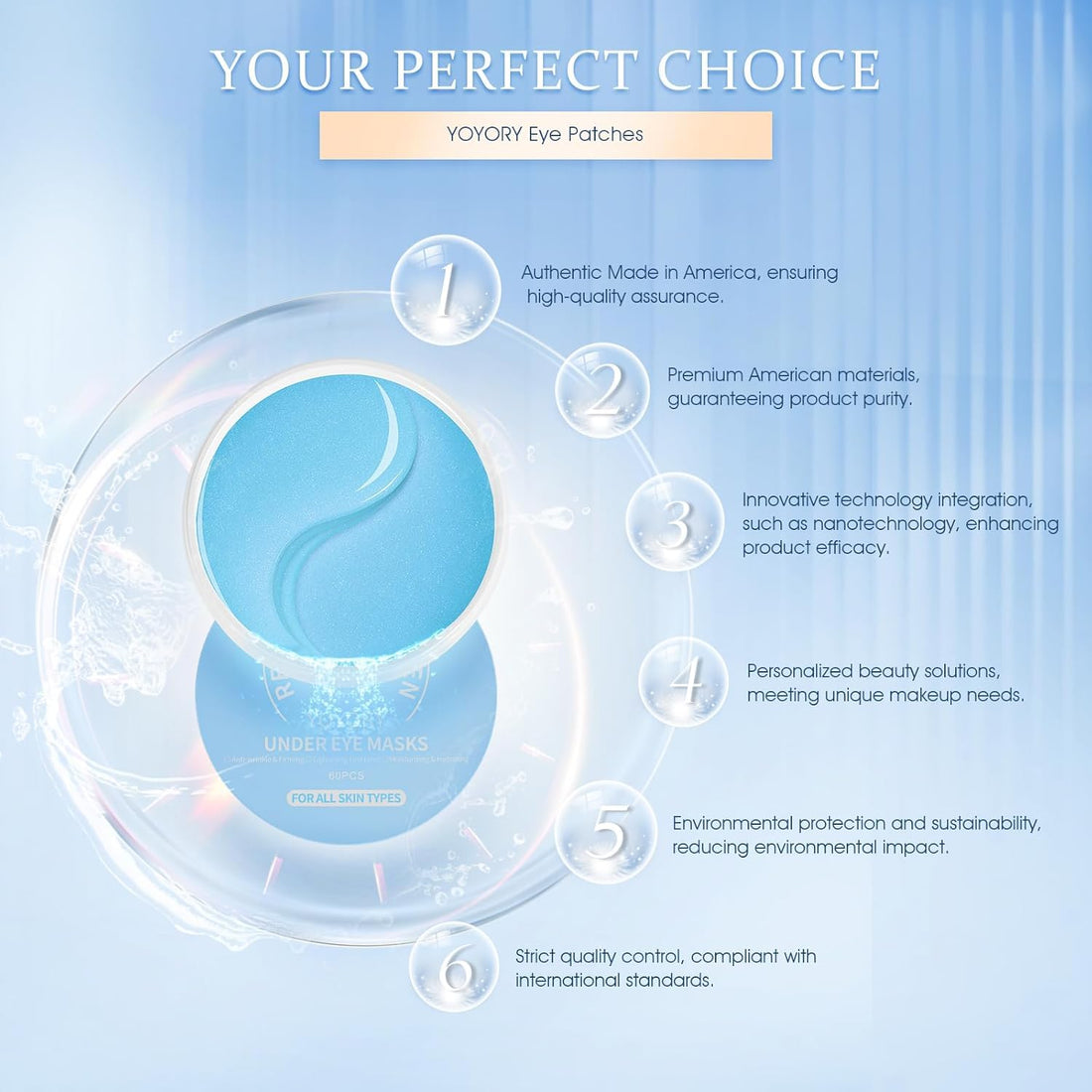 YOYORY Under Eye Patches - Eye Gel Masks for Wrinkles, Dark Circles, Puffy Eyes, Fine Lines, Eye Bags Treatment with Hyaluronic Acid Collagen, Moisturizing Hydrating 60Pcs,Blue