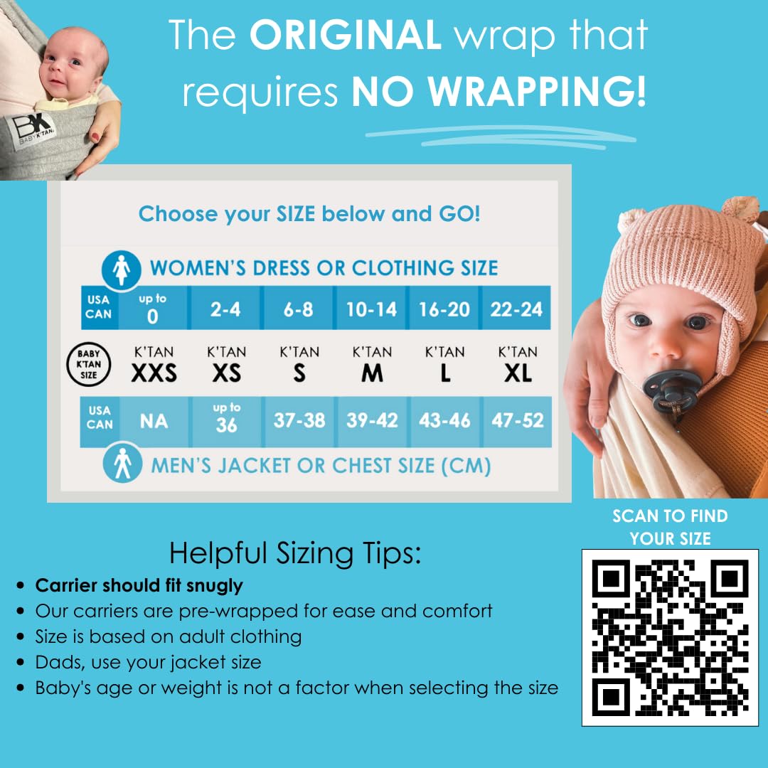 Original Baby K'tan Baby Carrier: #1 Easy Pre-Wrapped, Soft, Slip-On, No Rings, No Buckles | 5 in 1 Baby Sling Gift | The Best Hands Free Infant Wrap For Newborn to Toddler up to 35lb (See Size Chart)