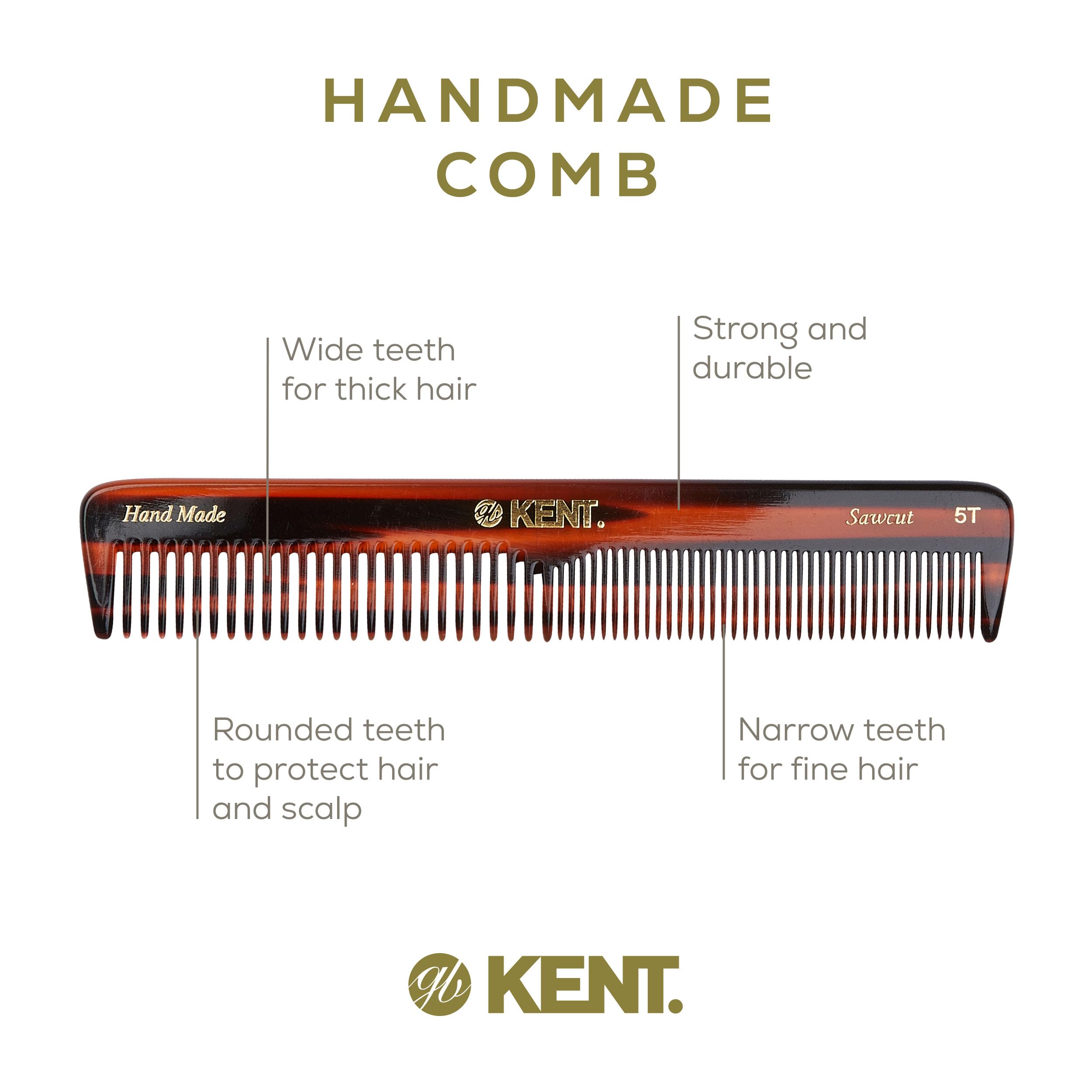 Kent 5T 6.5 175 mm The Hand Made Coarse/Fine Toothed Comb for Men. Sawcut (2 PACK)