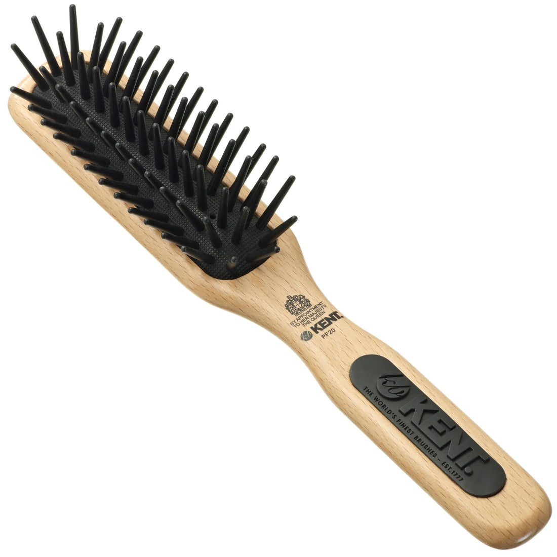 Kent PF20 Narrow Cushion Paddle Brush - Taming Fat Pins, Detangling Long Thick and Curly Hair, Scalp Massager and Growth Stimulator for All Hair Types, Made in England