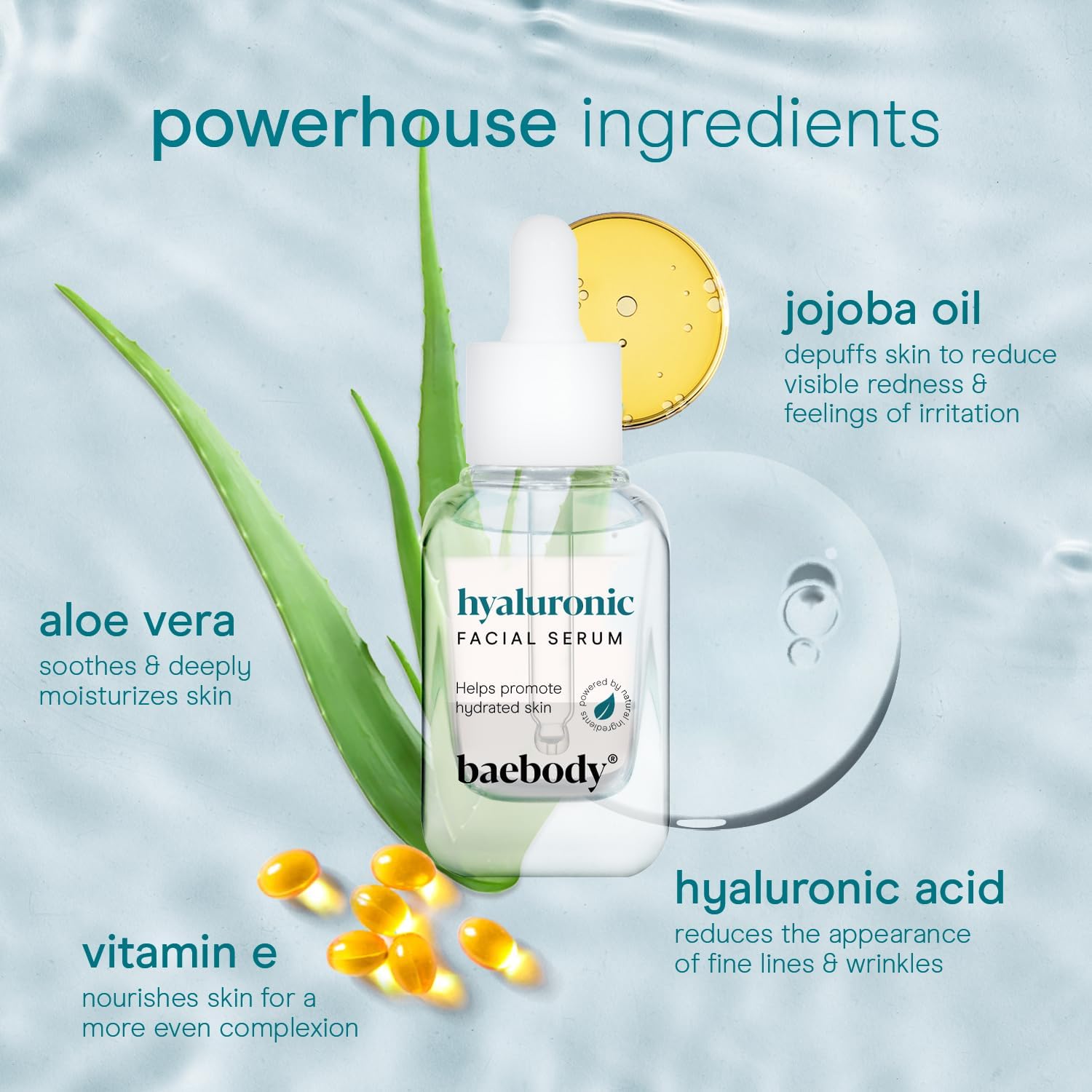 Baebody Hyaluronic Acid Serum for Face, Professional Anti-Aging Topical Facial Serum w Vitamin C & Vitamin E, Reduces Wrinkles & Fine Lines for Radiant and Younger Looking Skin, 1oz