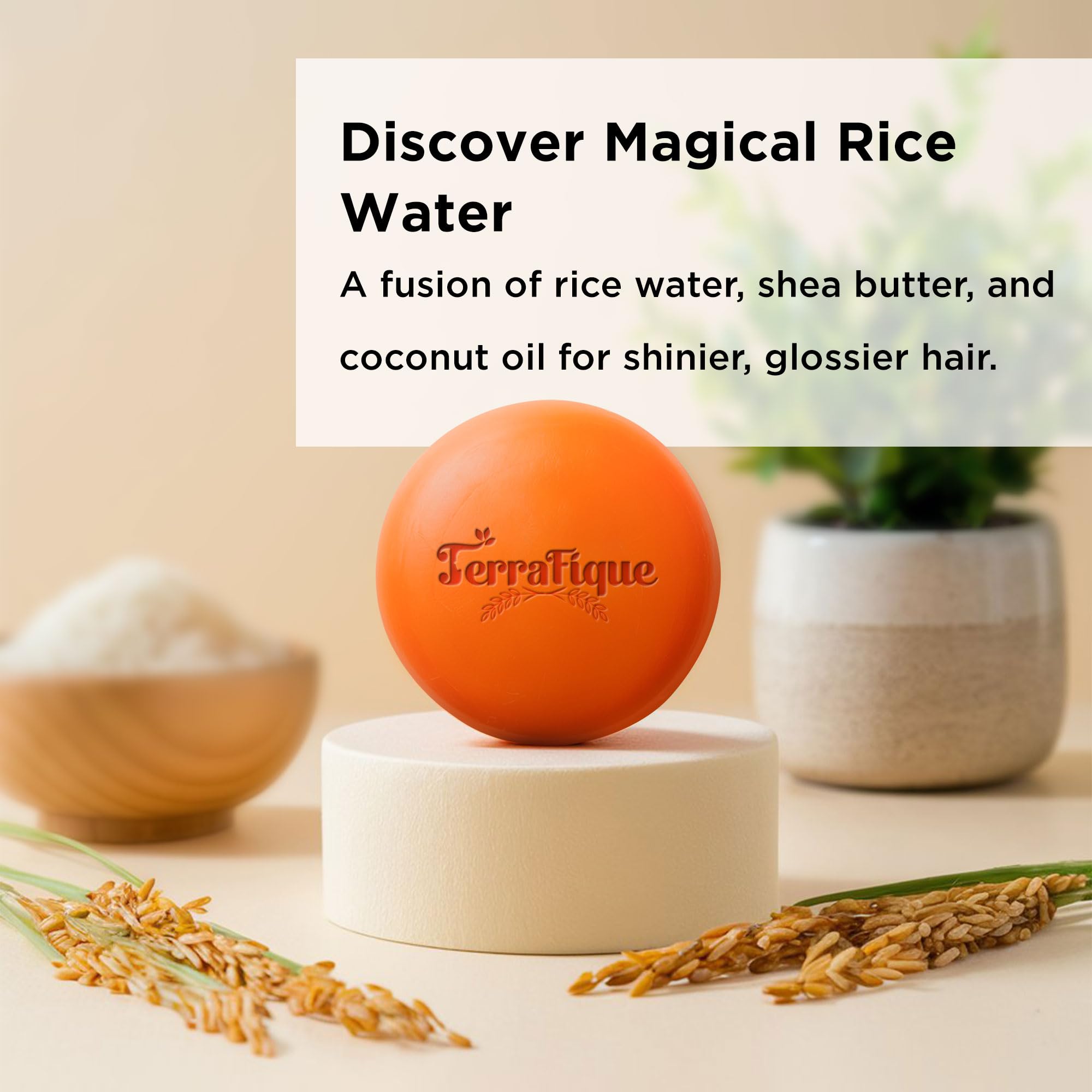 TERRAFIQUE Rice Water Conditioner Bar - Travel Size - Hair Conditioner for Women - 3.17 Oz - Pack of 1
