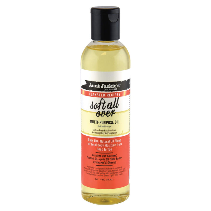 Aunt Jackie's Flaxseed Recipes Soft All Over, Multi-Use Oil for Hair and Body, Enriched with Flaxseed, Avocado, Coconut Oil and Marshmallow Root, 8 Ounce Bottle