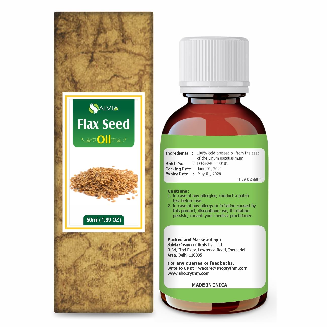 Flax Seed Oil 100% Natural Pure UNDILUTED Uncut Carrier Oil (1.69 fl oz)