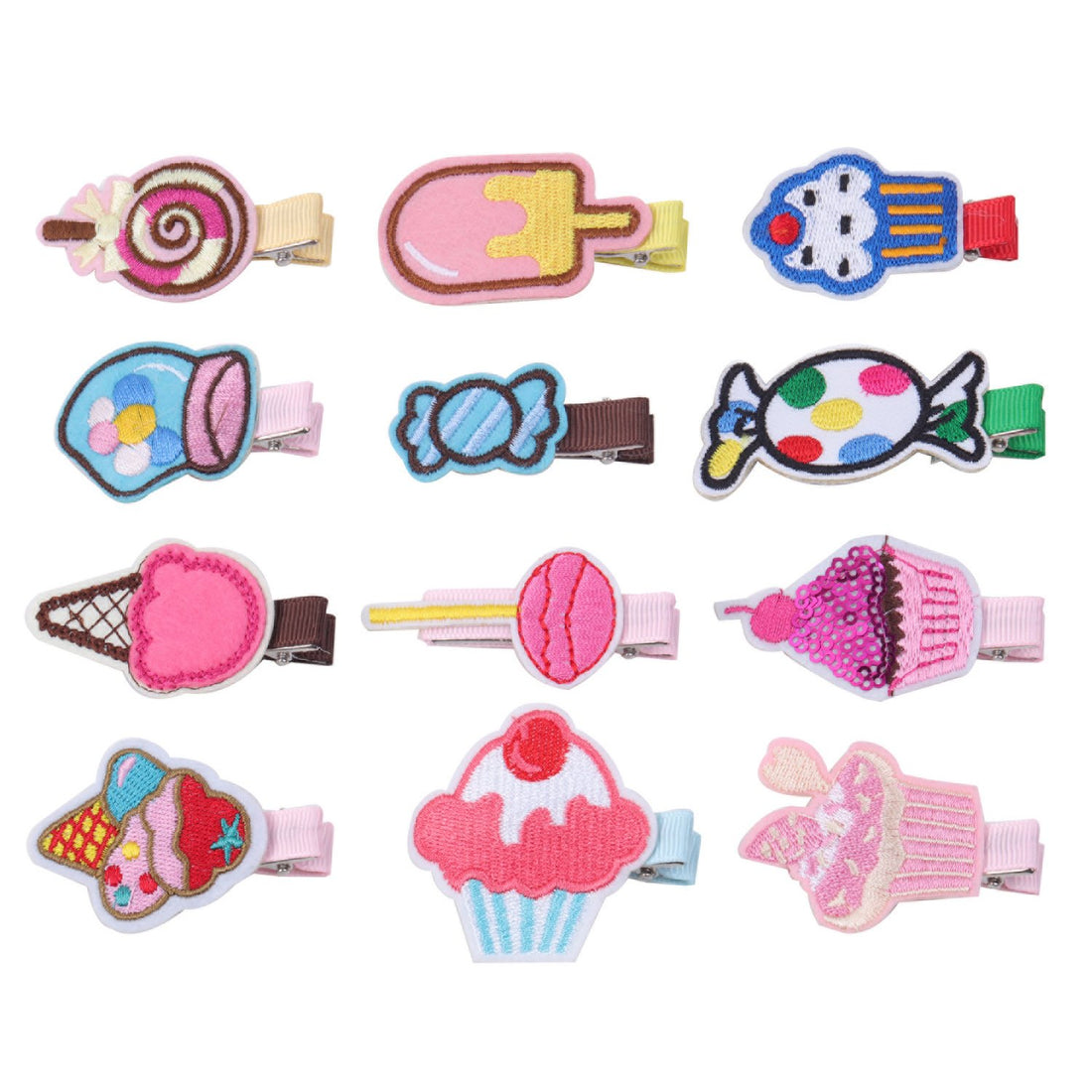 KOONY Baby Girls Hair Clips Cartoon Design Embroidered Patches Barrettes 12pc (Candy)