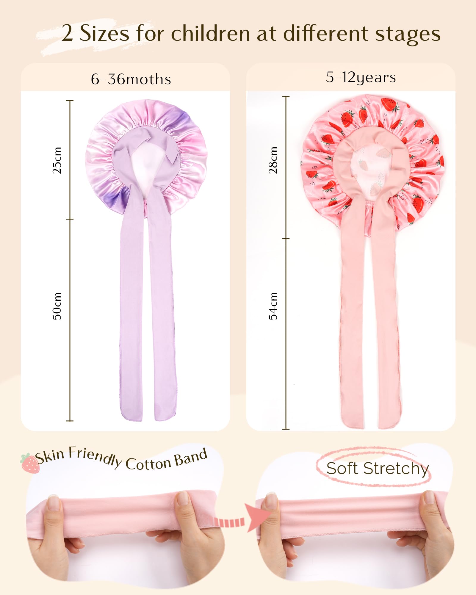 YANIBEST 2 PCS Toddler Bonnet Silk Satin Bonnet for Kids Sleeping Cap Curly Natural Hair Kids Bonnets for Girls Boys