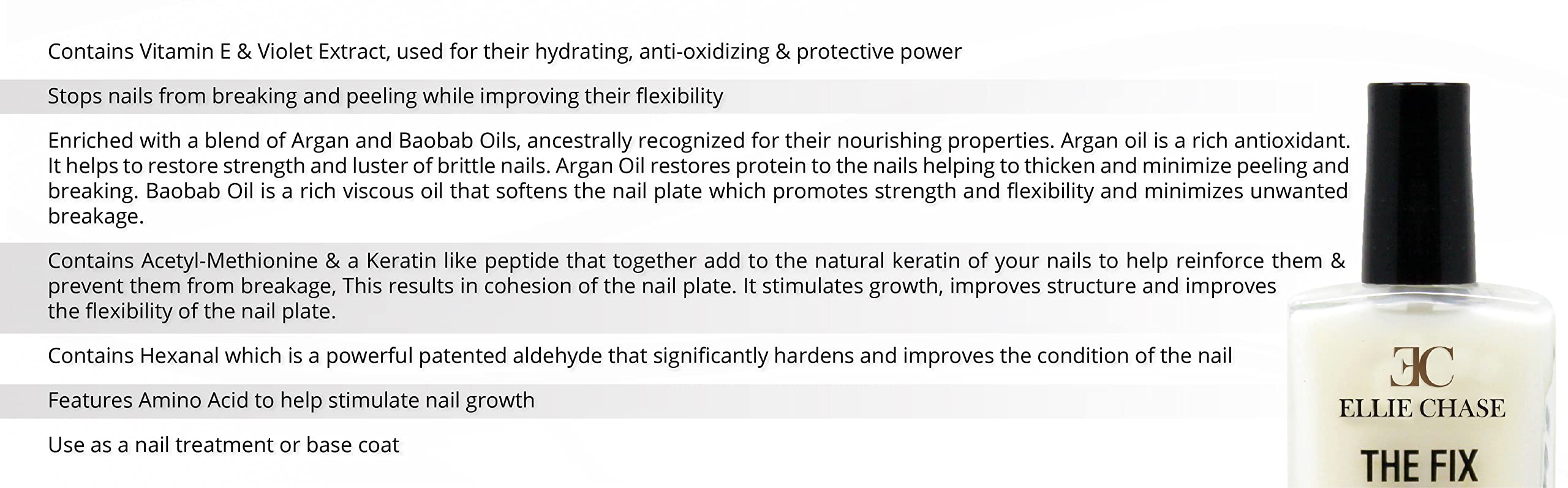 Ellie Chase 7 in 1 Nail Treatment 0.5 oz Contains Peptides, Vitamin E, Violet Extract, Oils, Amino Acids, Hexanal ââ‚¬â€œ hydration, nutrition, strength, smoothing, hardening, protection, shine