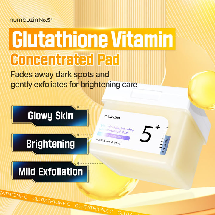 numbuzin No.5 Toner Pads | Vitamin-Niacinamide Concentrated Pad | Double-Sided | Glutathione, Niacinamide, PHA & LHA | Exfoliation, Hyperpigmentation Care | 70 Pads/180 ml