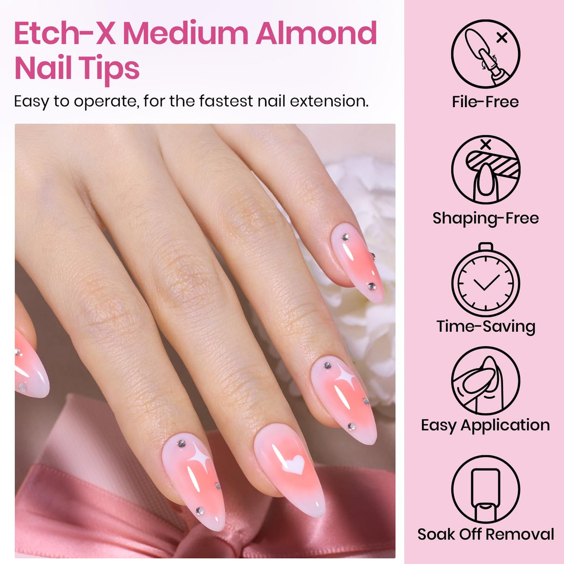 Beetles Medium Almond Nail Tips 576pcs 12 Sizes, Pre-Etched Soft Gel Nail Tips Half Matte Full Cover False Nail Tips Clear Acrylic Nails Glue on Nails DIY Nail Extension Gift for Women