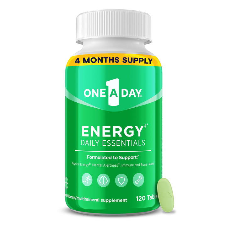 One A Day Energy Daily Essentials Multivitamin, Energy Supplement to Support Physical Energy & Mental Alertness Support with Vitamin B6, Vitamin B12, Caffeine & Folic Acid, 120 Count