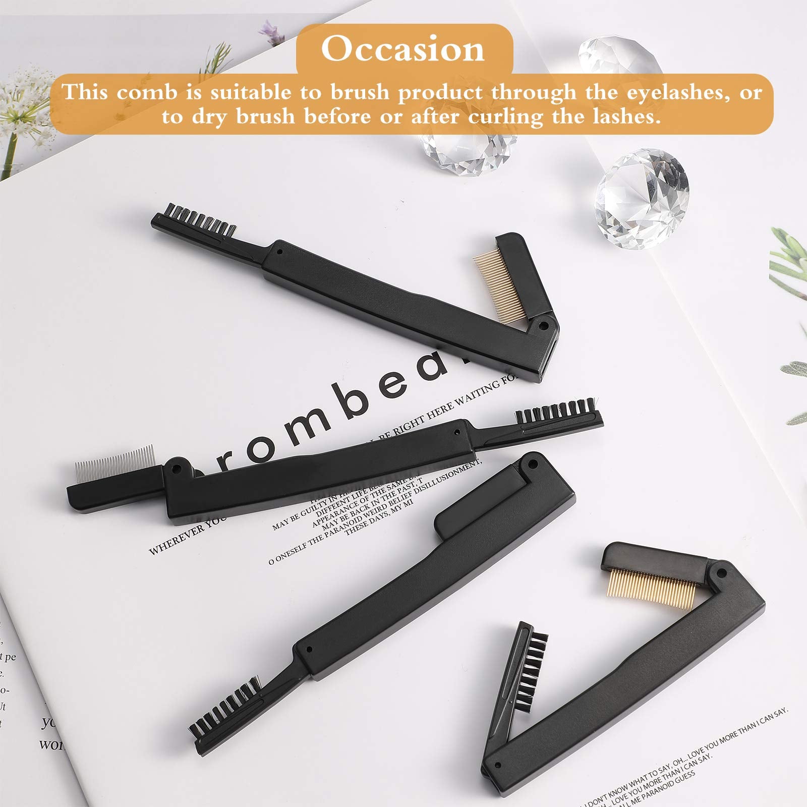 2 Pieces Eyelash Comb Curlers Folding Eyelash Brush Eyebrow Comb Brushes Mascara Comb Applicator Lash Grooming Brush Tool Women Beauty Makeup Tool for Shaping Lash and Brow
