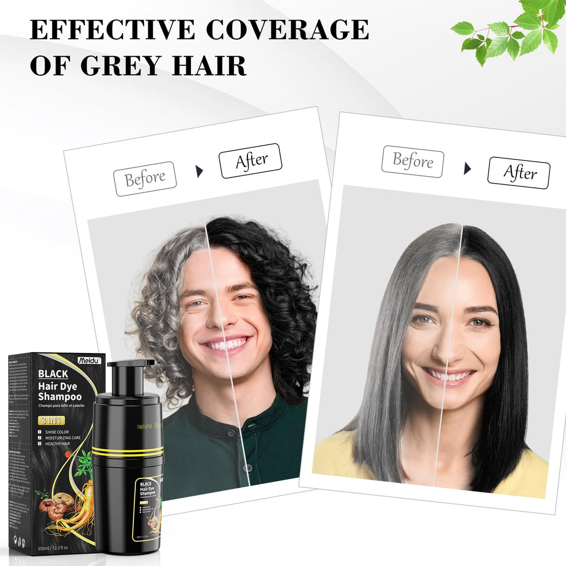 KAISASA Black Hair Dye Shampoo 3 in 1, Hair Color Shampoo for Cover Grey Hair, Natural with Herbal Ingredient for Men and Women (Black)