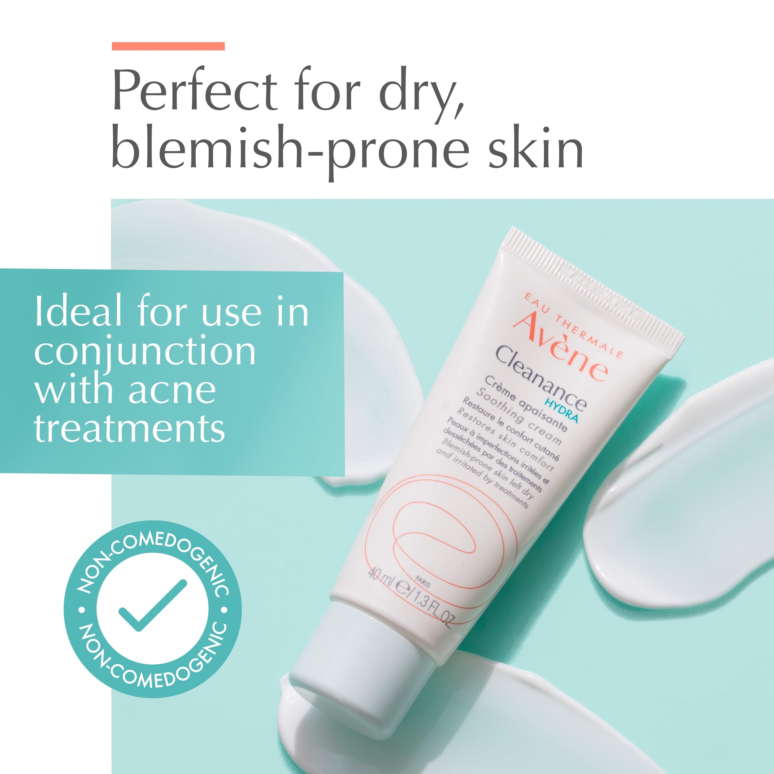 Avène Cleanance HYDRA Soothing Cream, Rich Moisturizer, Adjunctive Care for Drying Acne Treatments, 1.3 oz.