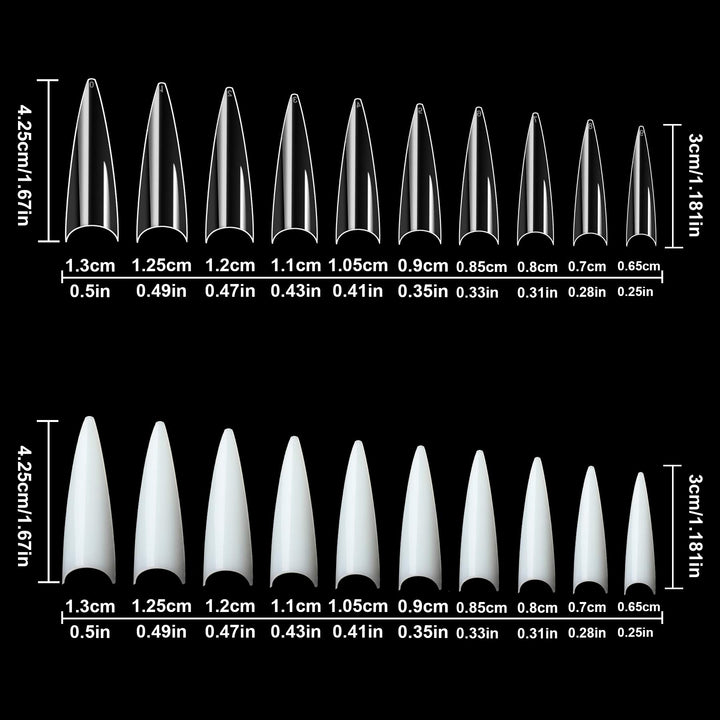 1000PCS Nail Tips Acrylic Nails 10 sizes Artificial Half Cover False Flake Nail Tips for Nail Salon Nail Shop DIY Nail Art Ballerina Nails (Short French Nail Tips)