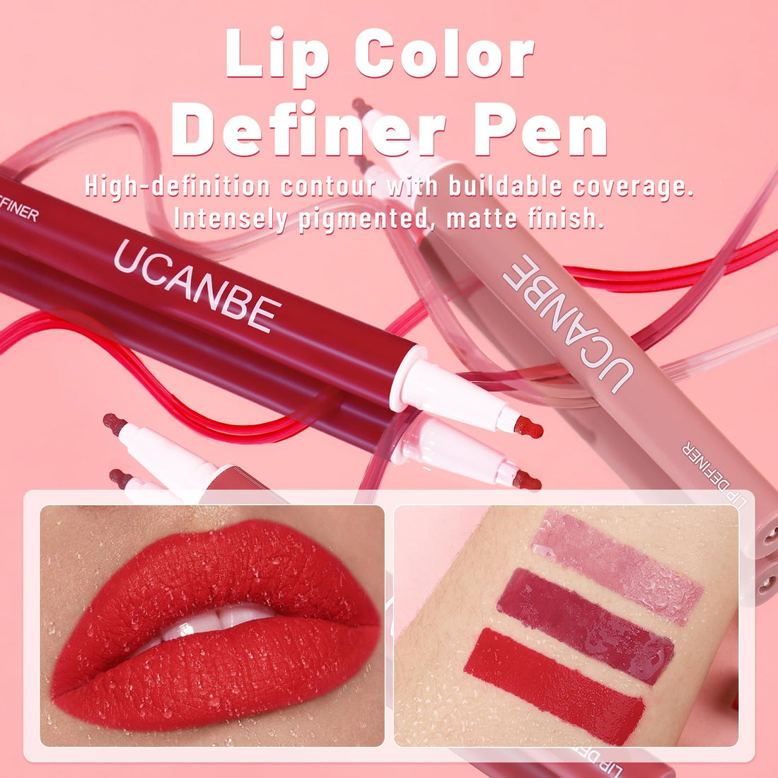 UCANBE 3 Pcs Liquid Lip Stain Tint, Nude Matte Shaded Red Lip Liner Marker, Makeup Smudge Proof Natural Waterproof Longlasting Quick Dry Lipstick Color