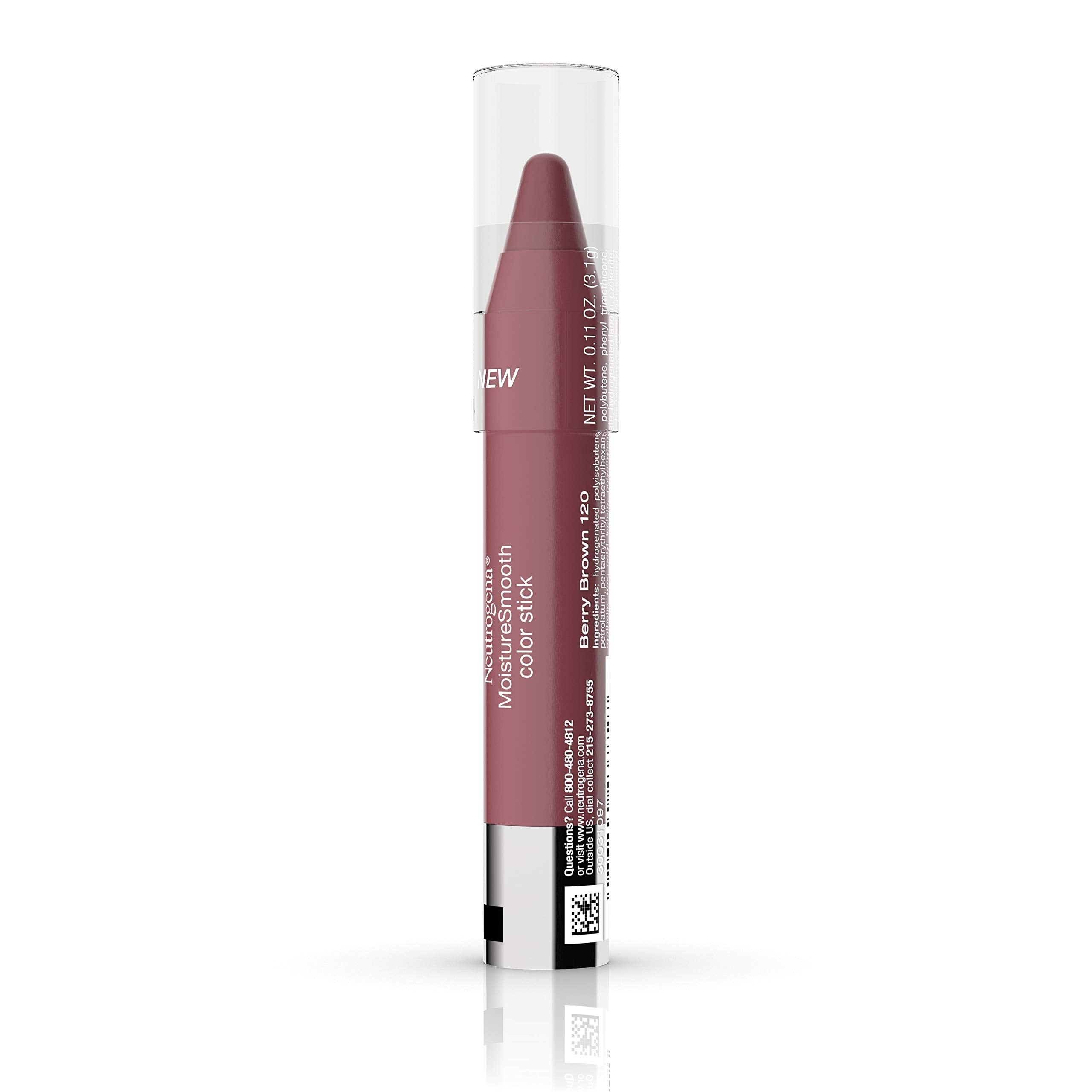 Neutrogena Moisturizing and Conditioning Shimmery, Sheer Smooth Color Lipstick with a Balm-Like Formula, Nourishing Shea Butter and Fruit Extracts, 120 Berry Brown, 011 oz