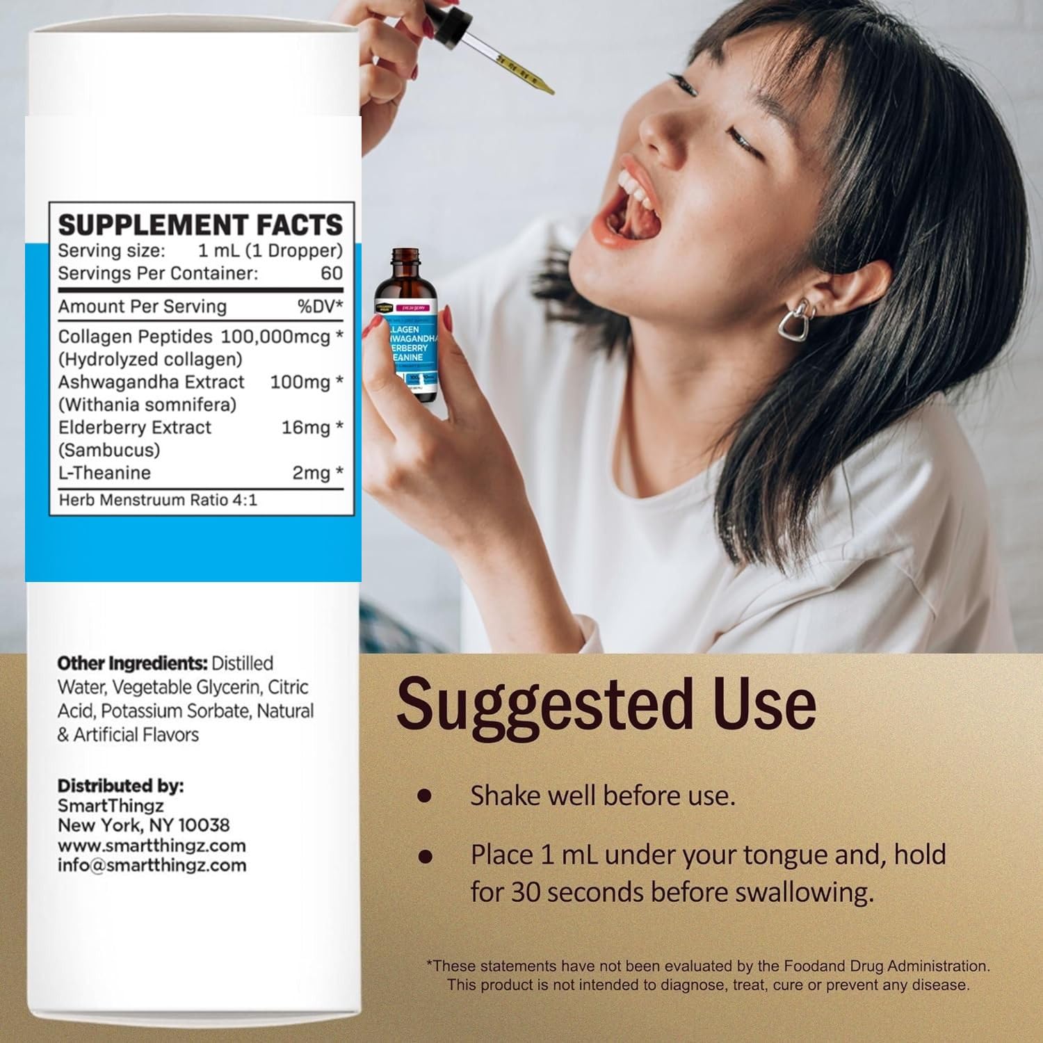 Collagen Mojo - Liquid Collagen for Women & Men, Collagen Peptides with Ashwagandha, Elderberry & L-Theanine - Hair, Skin, Nails, Joint & Stress Support, High Absorption - 100,000mcg, 2 Oz