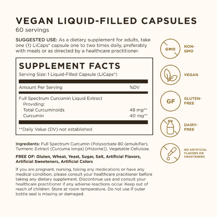 Solgar Full Spectrum Curcumin - 60 LiCaps - Superior Absorption - Brain, Joint & Immune Health - Non-GMO, Vegan, Gluten Free, Dairy Free - 60 Servings