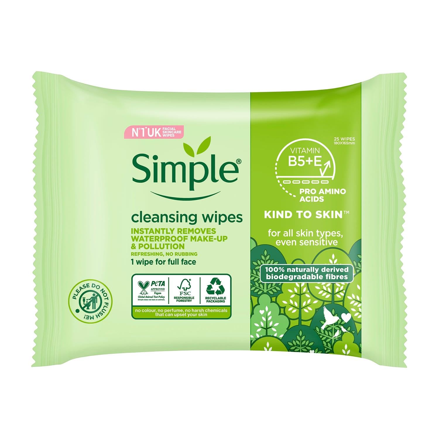 Simple Kind To Skin 25 Cleansing Facial Wipes (3 pack)