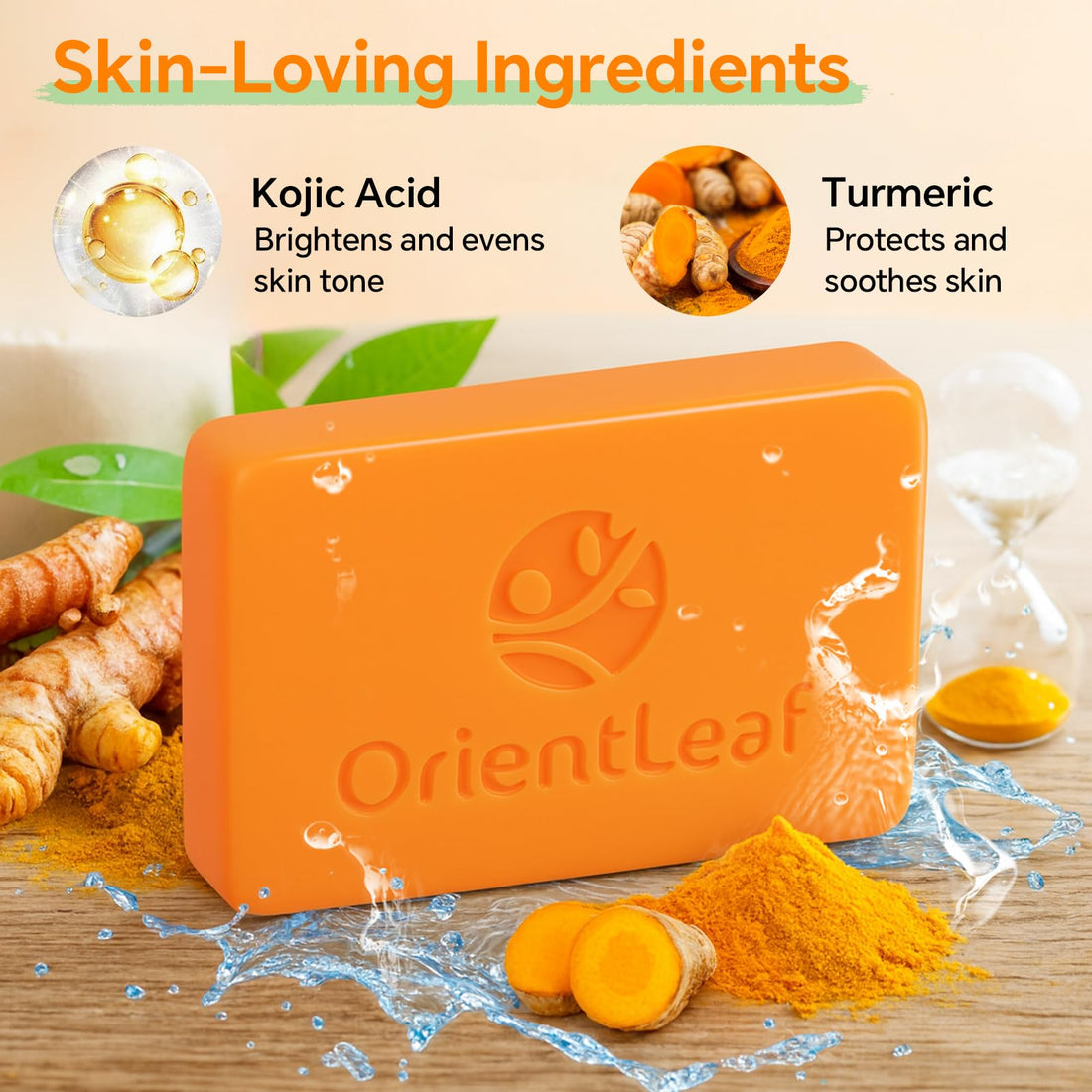 ORIENTLEAF Kojic Acid and Turmeric Soap for Dark Spots Remover, Brightening, Hyperpigmentation for Face, 4oz x 2 BARS