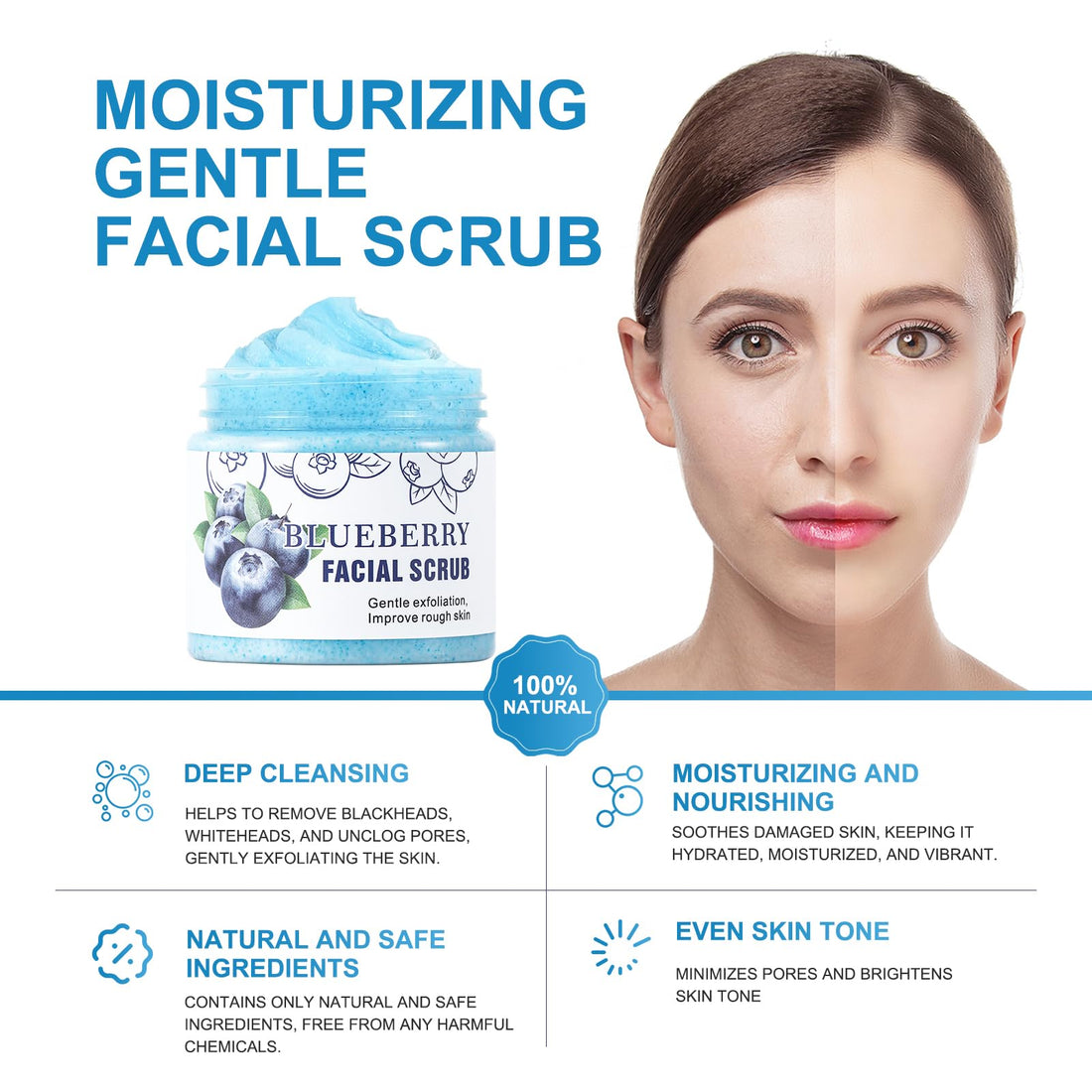 Face Scrub Blueberry Facial Scrubs Facial Exfoliator Facial Peeling Brightening Exfoliating Face Wash Cleanser For Dull Skin Blackheads Acne vitamin c scrub exfoliator scrub for Women Men