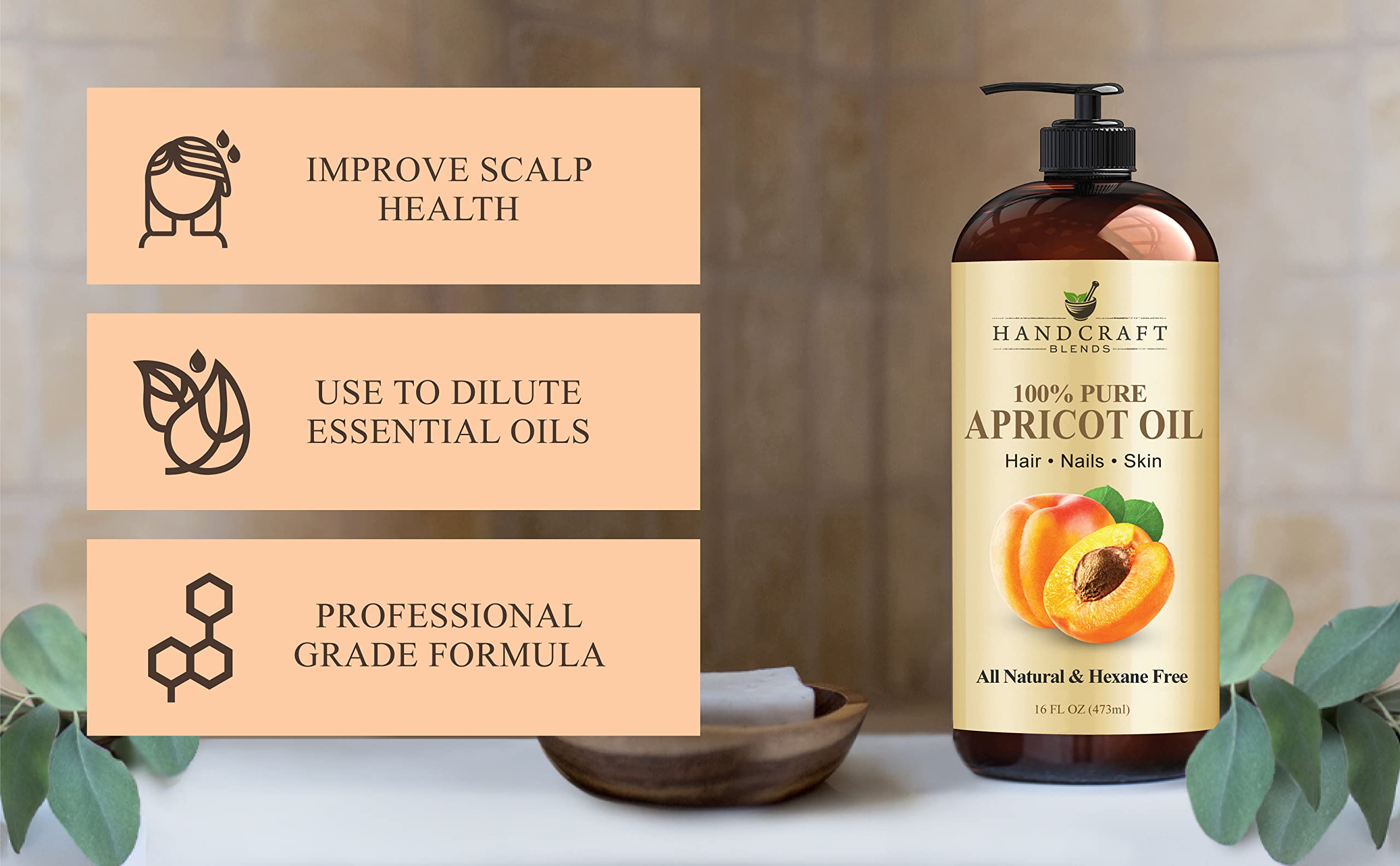 Handcraft Blends Apricot Kernel Oil - Cold-Pressed 16 Fl Oz - 100% Pure and Natural - Premium Grade Carrier for Skin and Hair - Hair and Body - Massage - Hexane-Free
