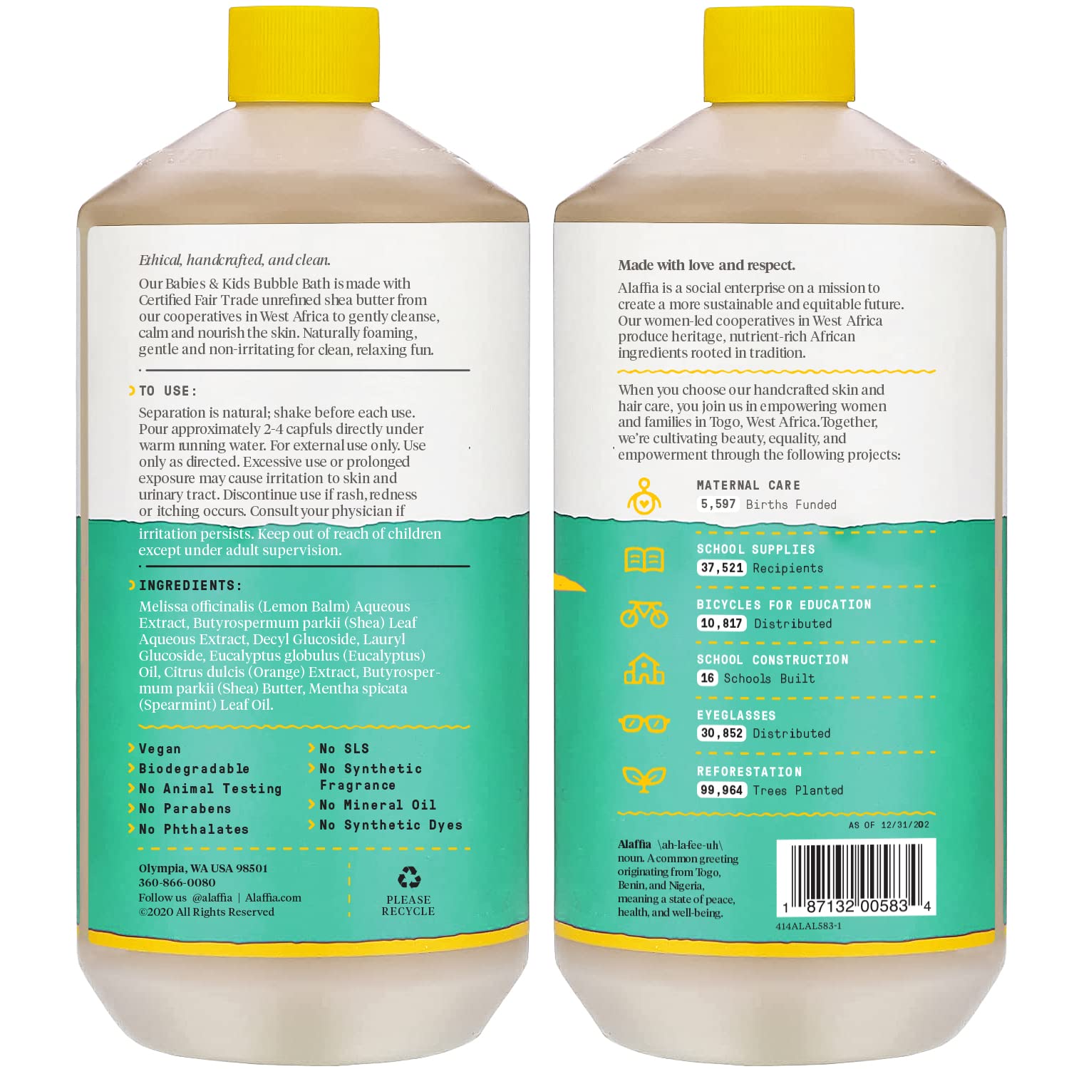 Alaffia Every Day Shea Moisturizing Shea Butter Bubble Bath For Babies, Eucalyptus Mint 32 Oz